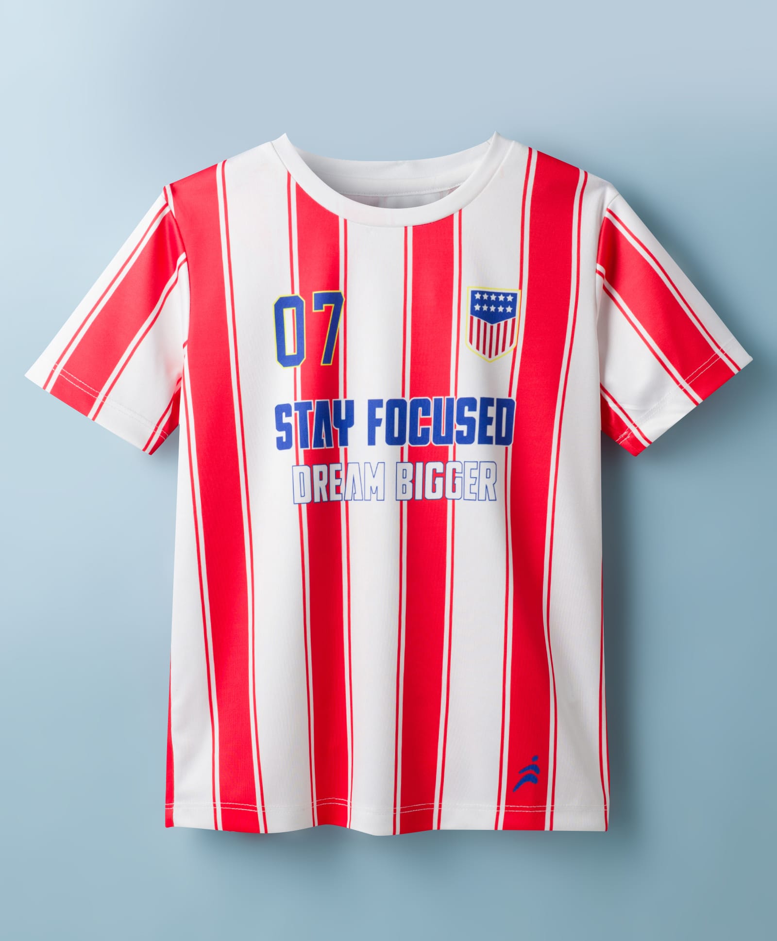 Pine Active Knit Half Sleeves Striped & Text Printed T-Shirt - Red