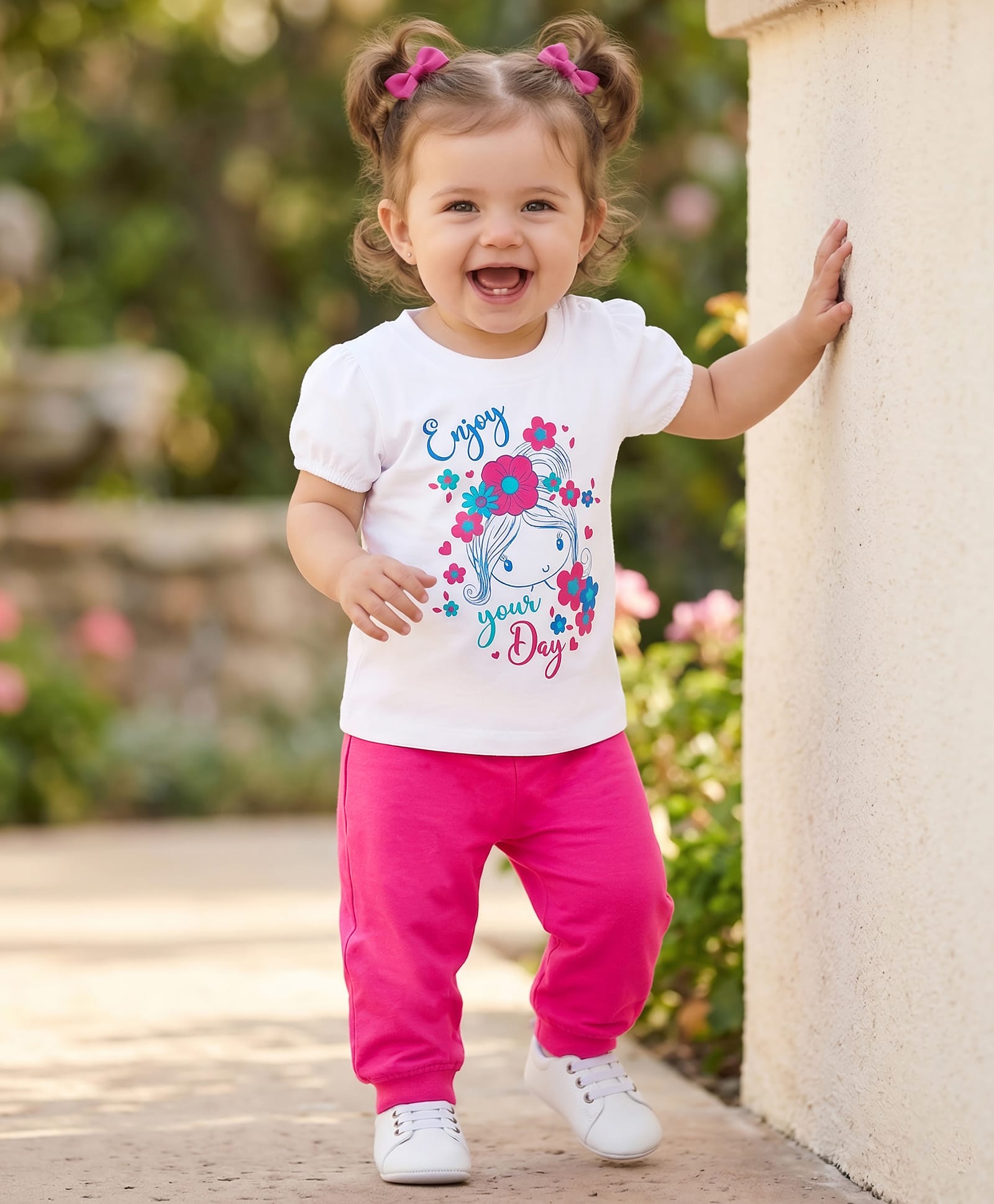 Doodle Poodle 100% Cotton Single Jersey Knit Half Sleeves T-Shirt & Lounge Pant Set With Floral Print - White & Pink-picture-23