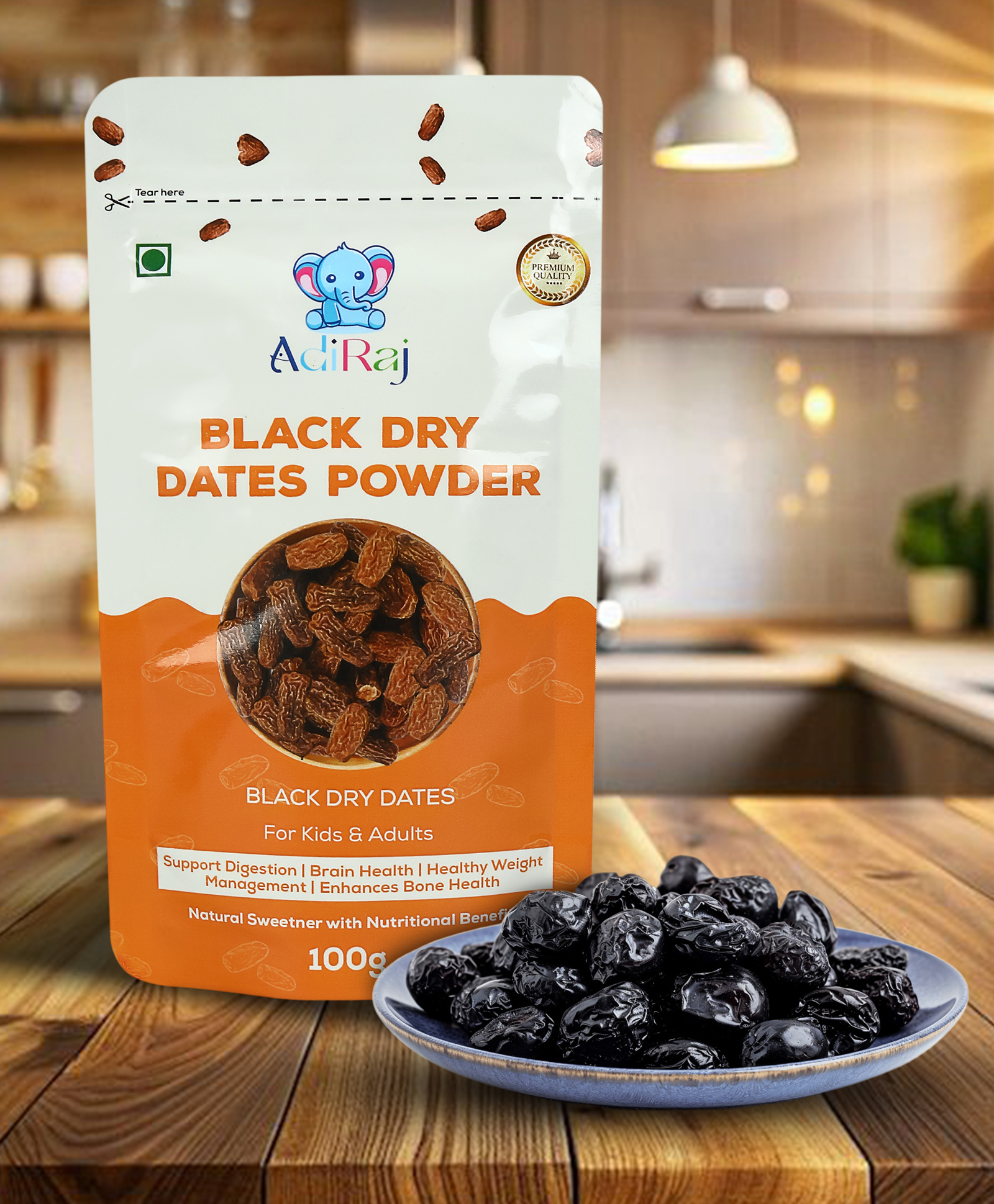 AdiRaj Black Dry Dates Powder | Purely Organic | 100g-image-2