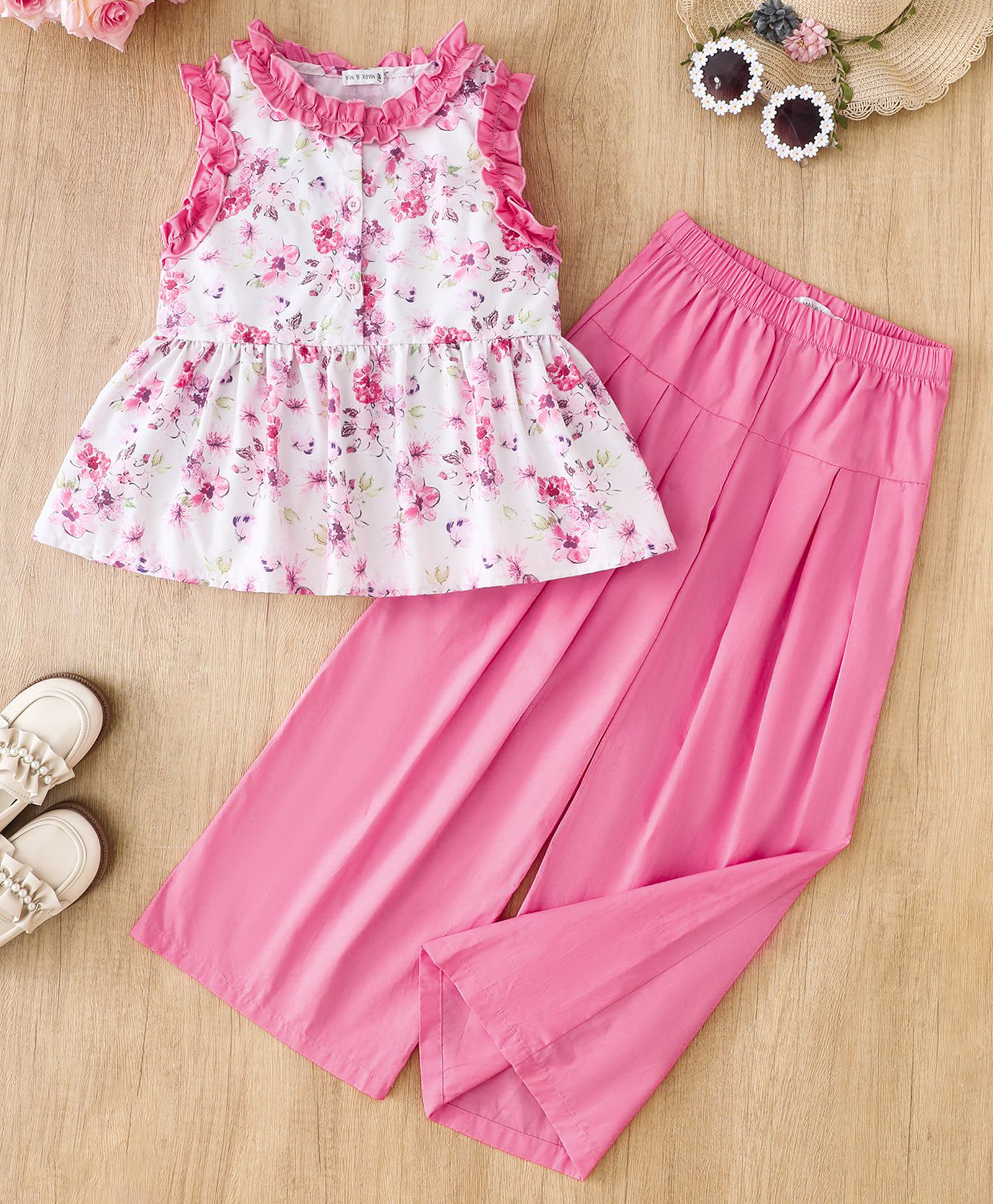 Mark & Mia Sleeveless Top & Lounge Pant Set with Floral Print - Pink-image-37