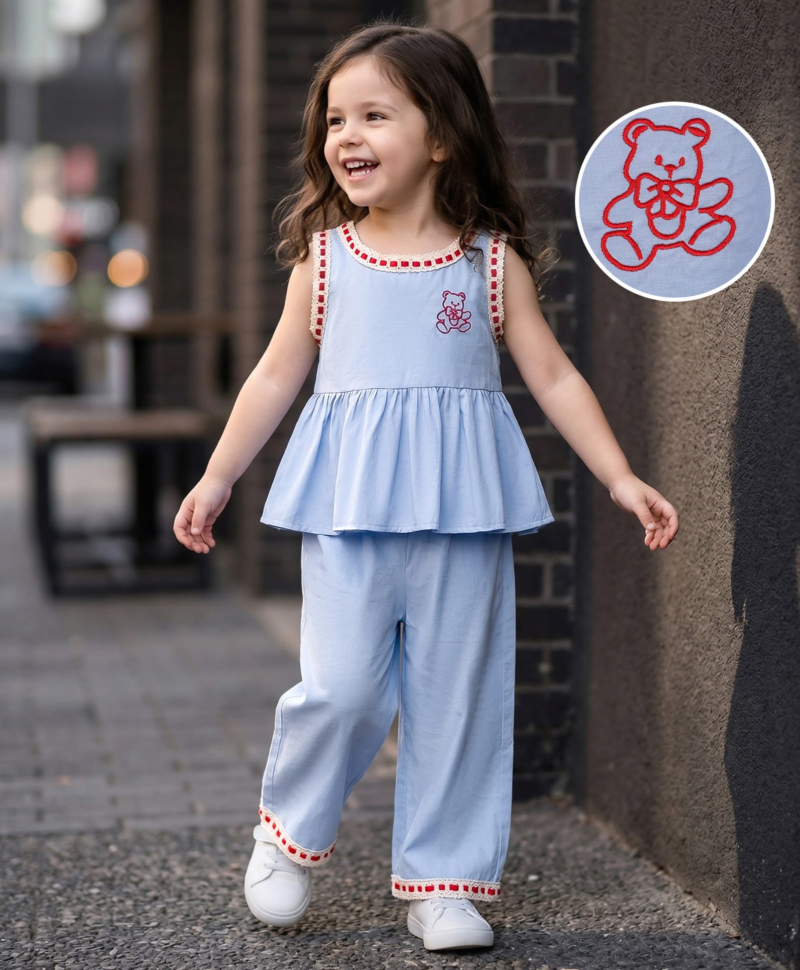 Mark & Mia Sleeveless Bear Embroidered Top & Pant Set - Light Blue-image-31