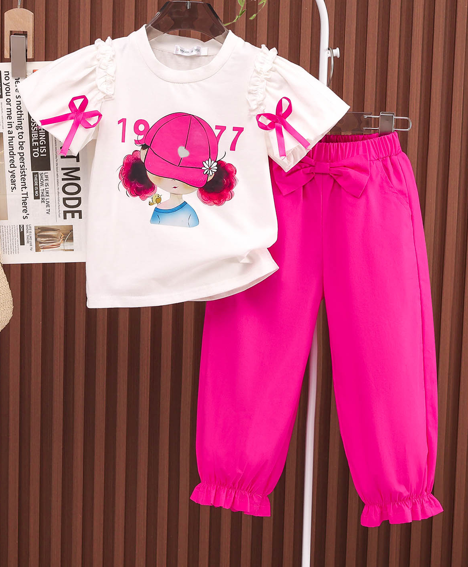 Mark & Mia Cotton Half Sleeves Printed Top & Pant Set - Fuchsia-picture-12