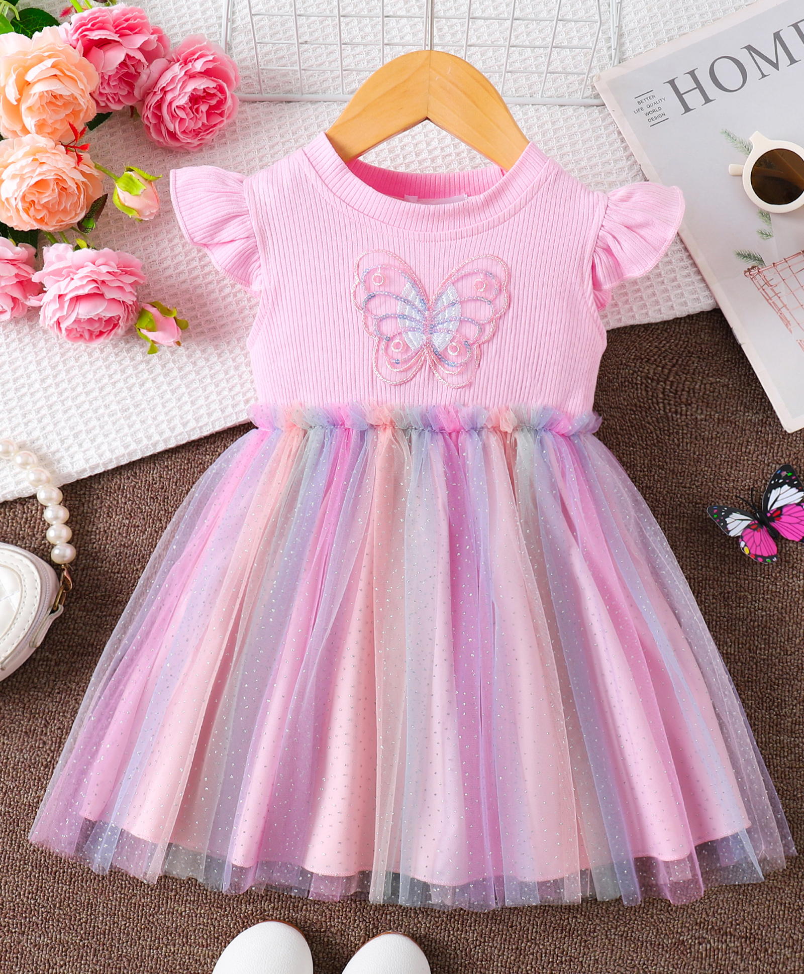 Mark & Mia Sleeveless Party Dress with Sugar Beads Butterfly Applique & Glitter Detailing - Purple