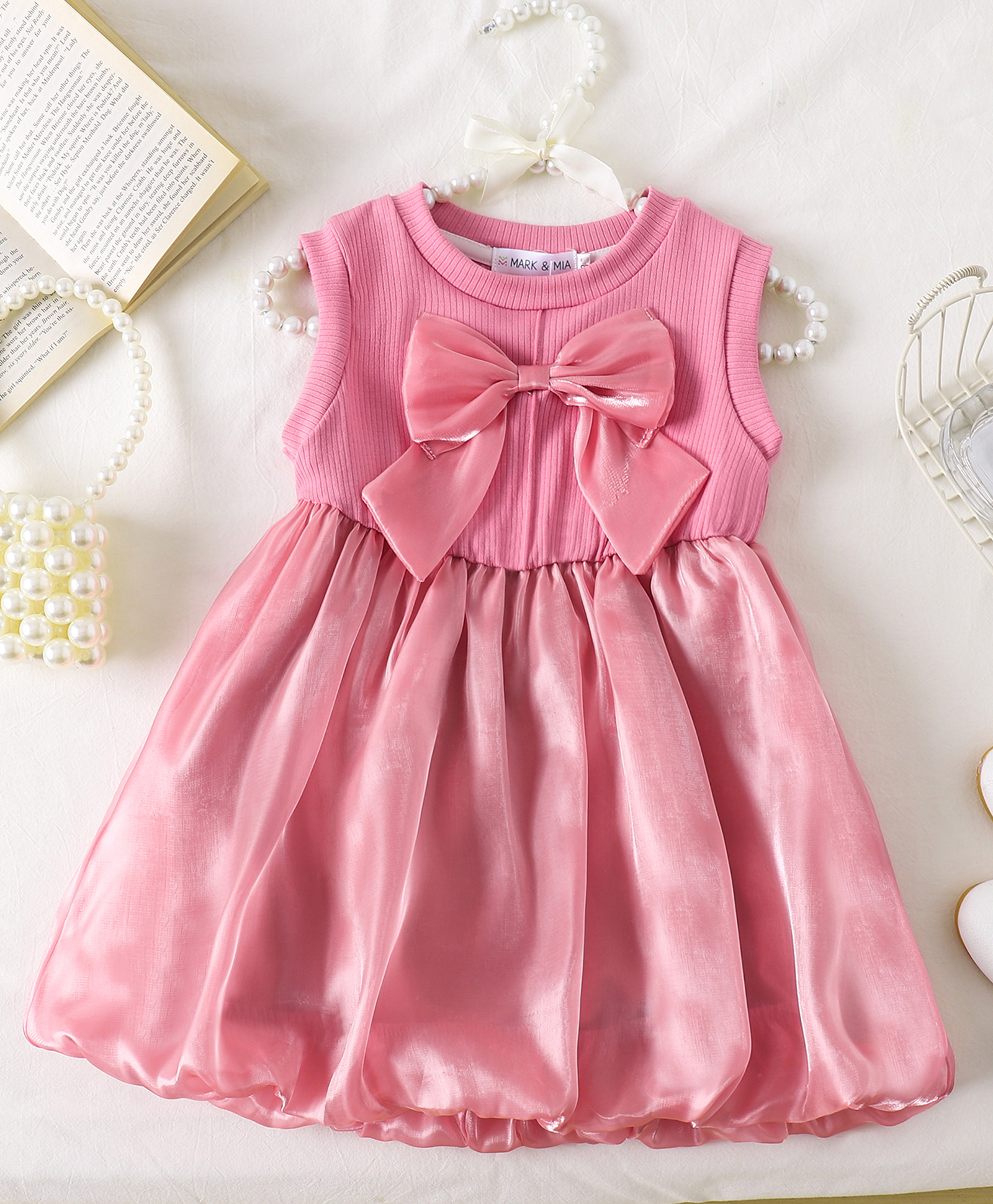 Mark & Mia Sleeveless Solid Colour Flared Party Dress with Bow Applique - Dark Pink-image-19