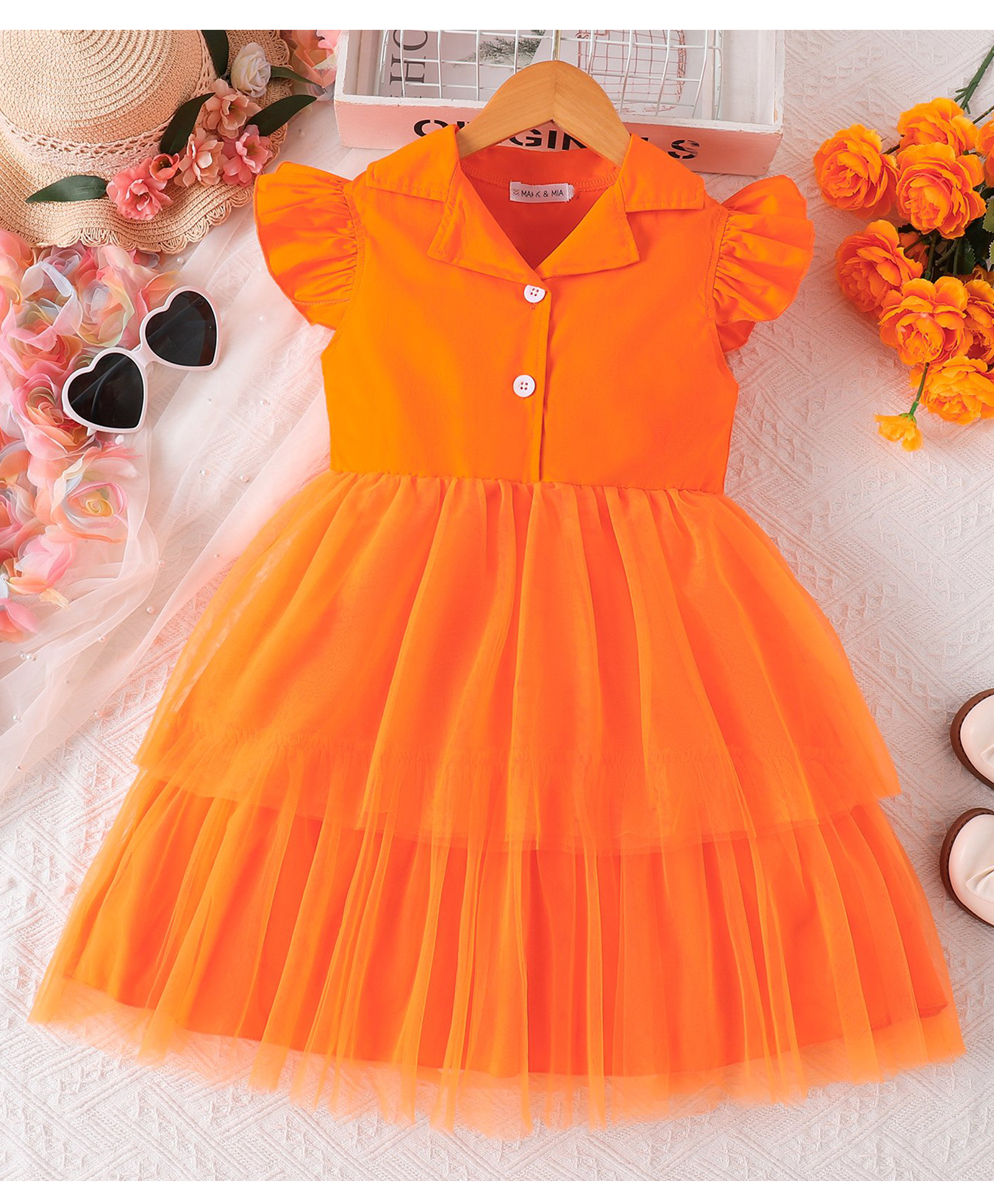 Mark & Mia Cap Sleeves Solid Party Dress - Orange-image-44