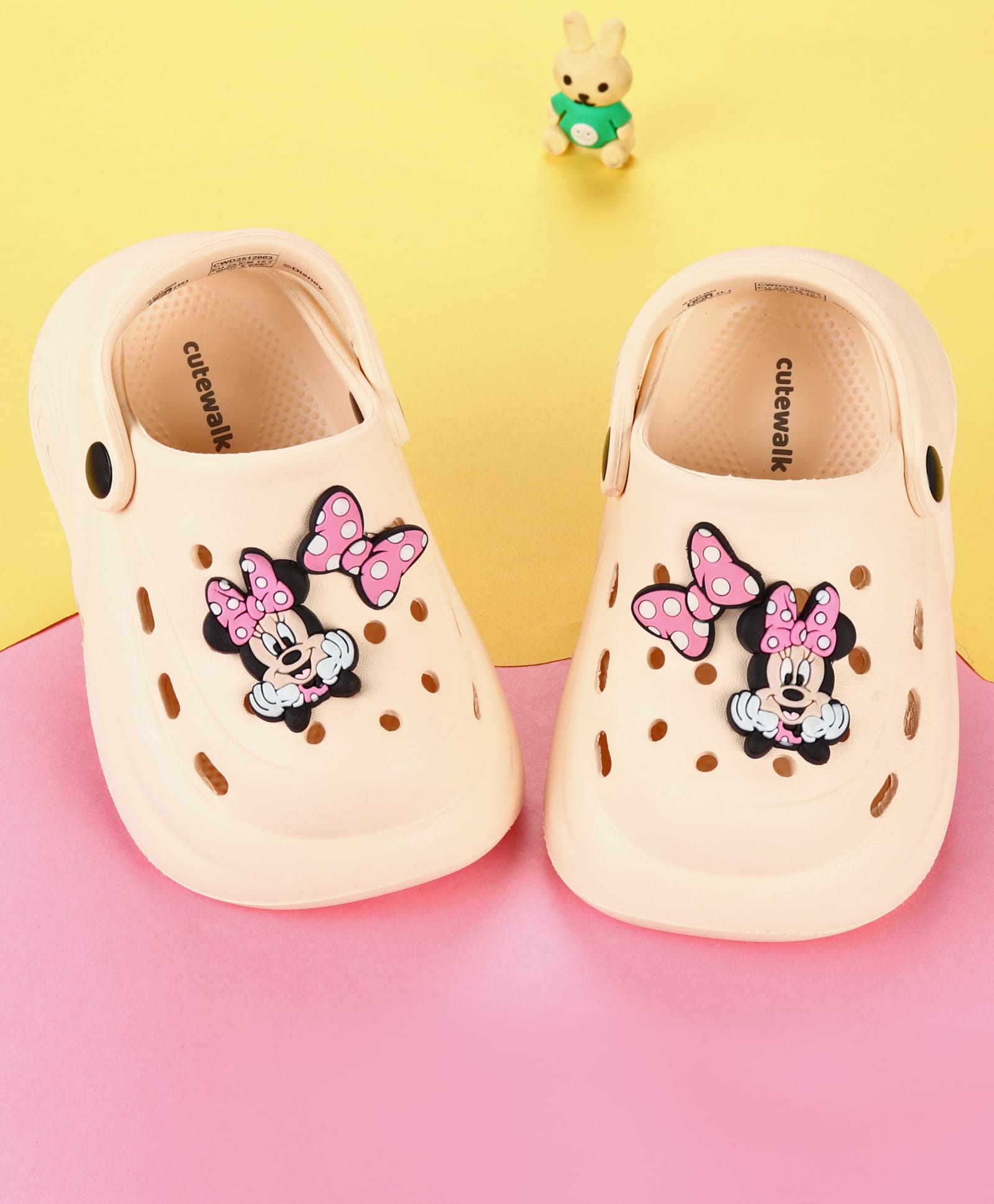 Cute Walk by Babyhug Disney Back Strap Clogs With Minnie Mouse Applique - OffWhite-picture-26