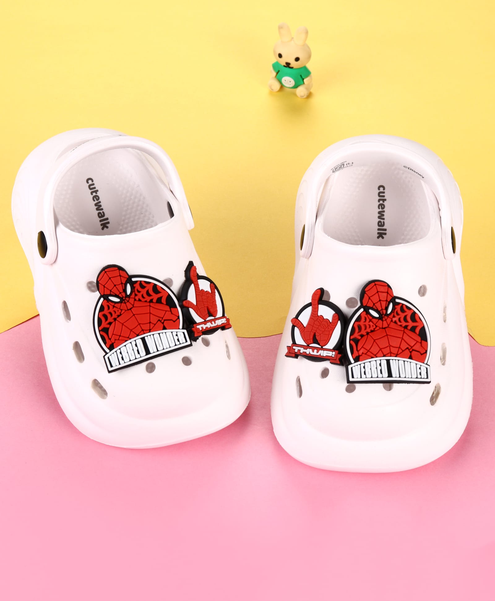 Cute Walk by Babyhug Marvel Back Strap Clogs With Spider Man Applique - White & Red-picture-13