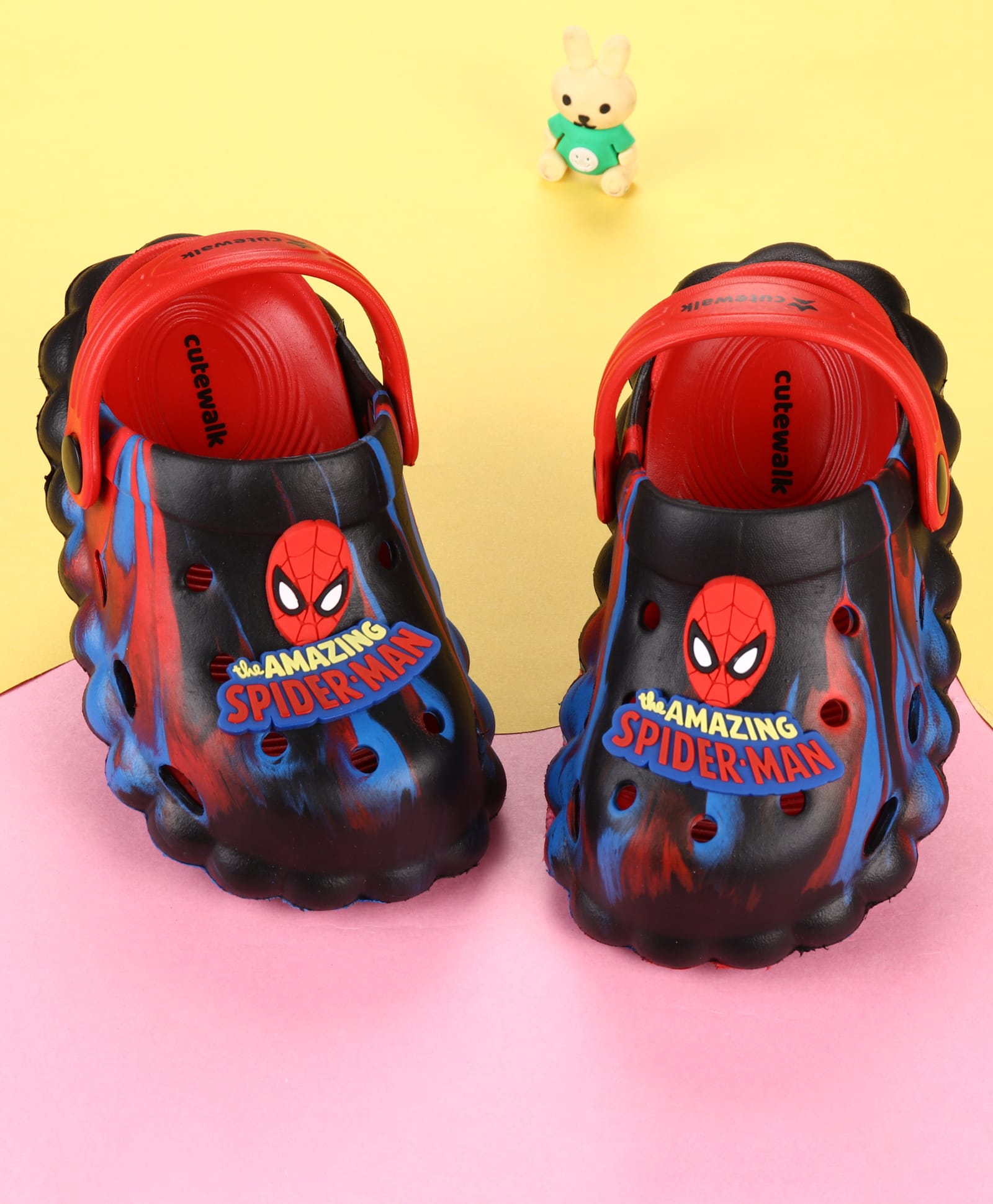 Cute Walk by Babyhug Marvel Back Strap Clogs With Spider Man Applique - Black-picture-12