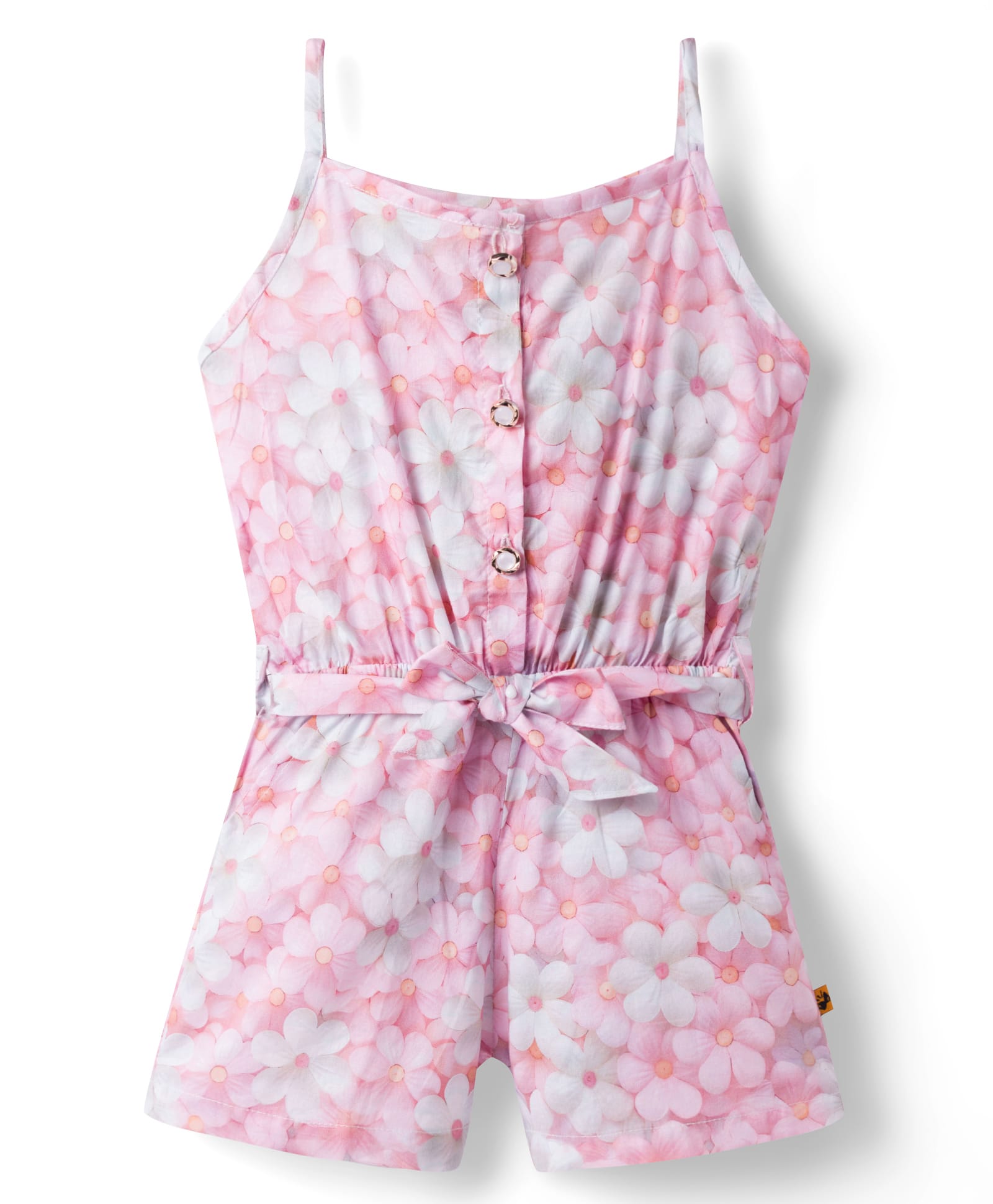 Dew Drops Cotton Woven Sleeveless Jumpsuit With Floral Print - Pink-image-34