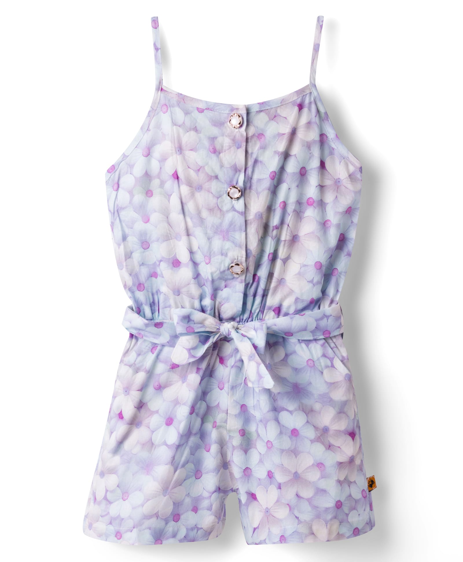 Dew Drops Cotton Woven Sleeveless Jumpsuit With Floral Print - Blue-image-6