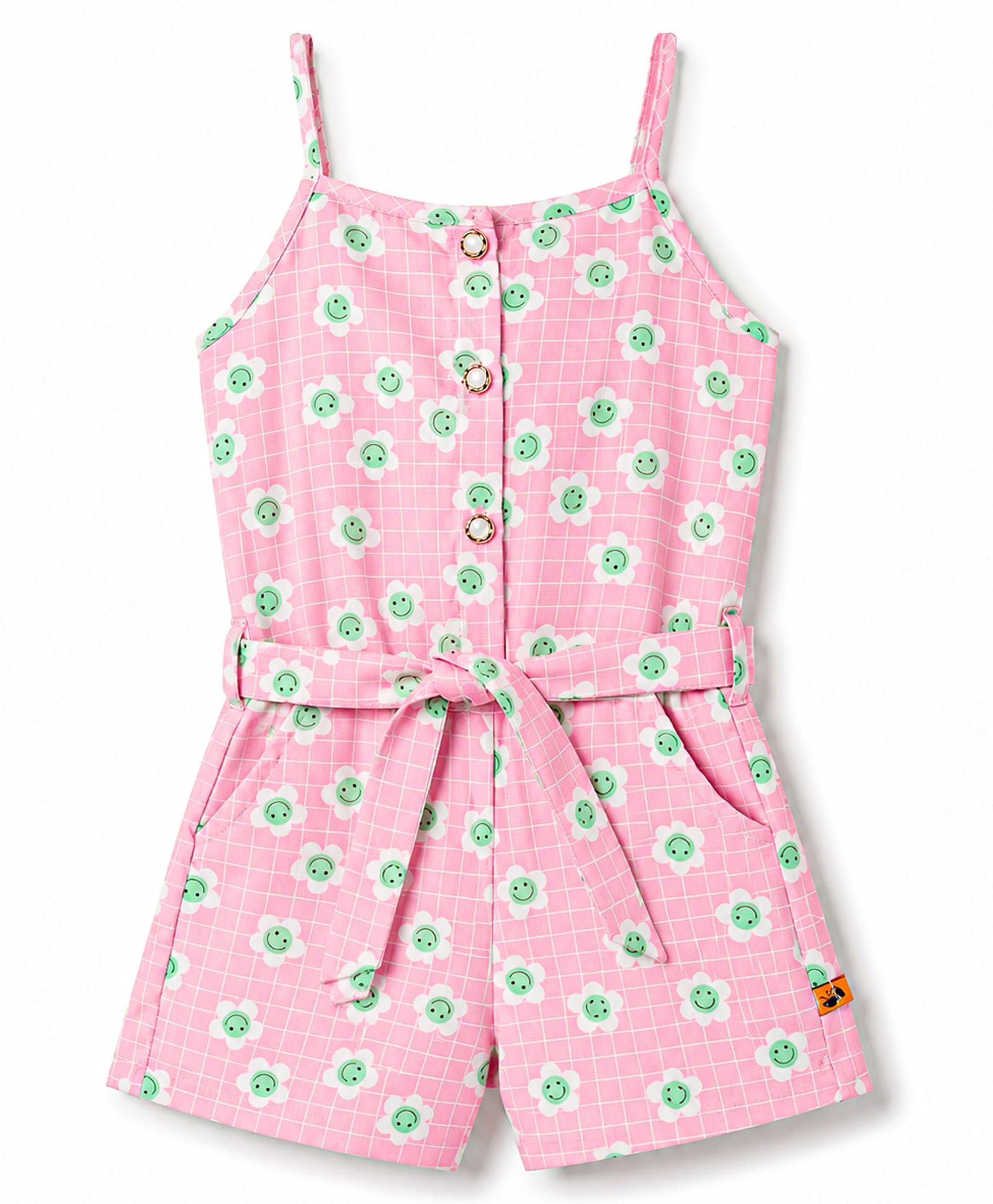 Dew Drops Cotton Woven Sleeveless Floral Printed Jumpsuit With Belt - Pink-picture-14