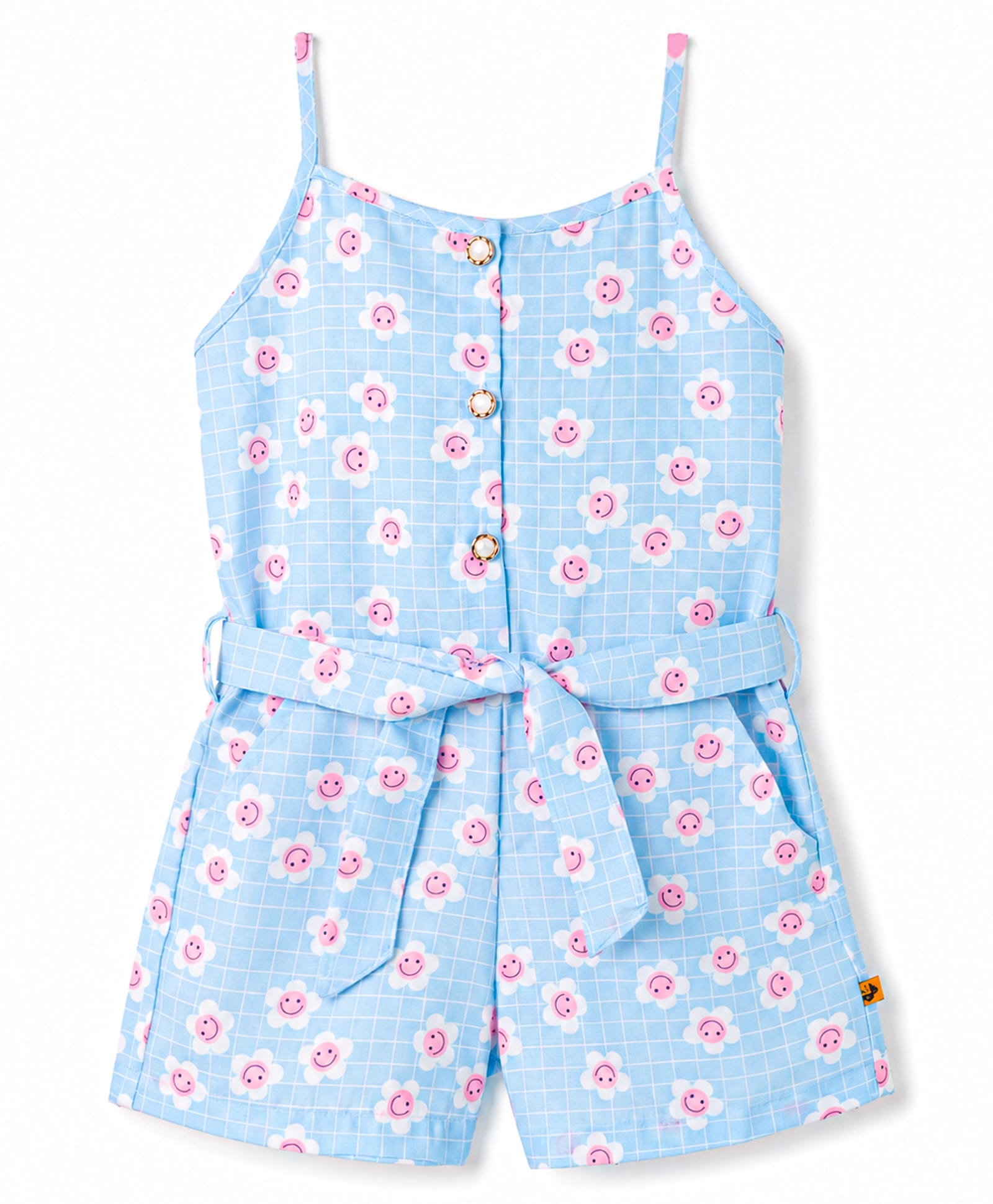 Dew Drops Cotton Woven Sleeveless Floral Printed Jumpsuit With Belt - Light Blue-picture-45