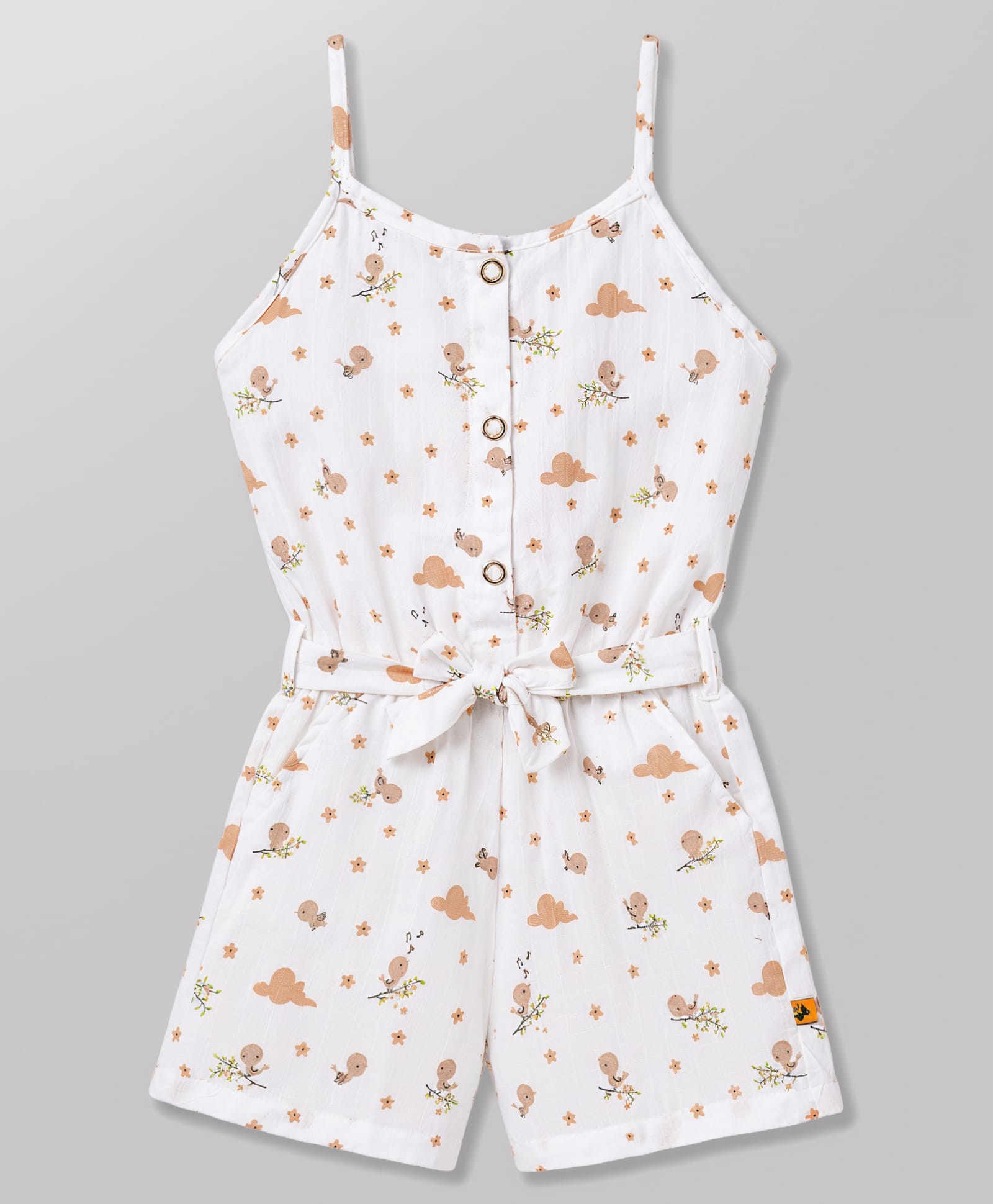 Dew Drops Cotton Woven Sleeveless Jumpsuit With Bird & Floral Print - Offwhite-picture-18