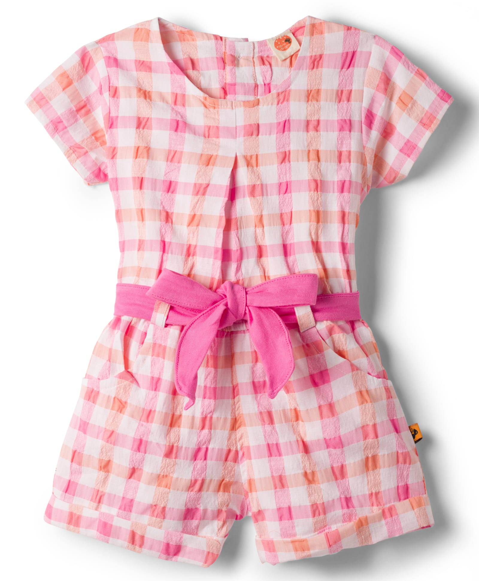 Dew Drops Cotton Woven Half Sleeves Checks Jumpsuit - Pink-image-34