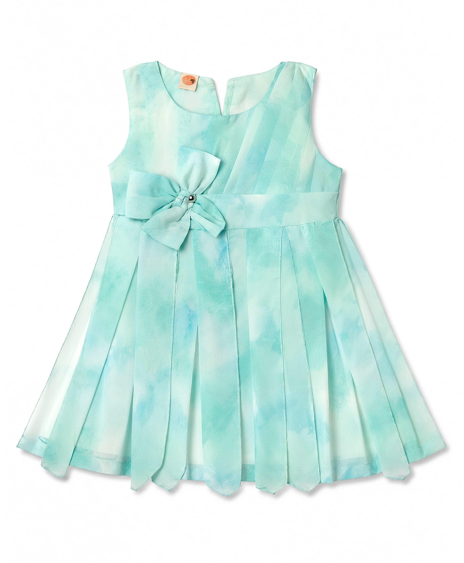 Dew Drops Cotton Woven Sleeveless One Piece Dress with Pleats and Bow MULTI 6-12 Months-picture-27