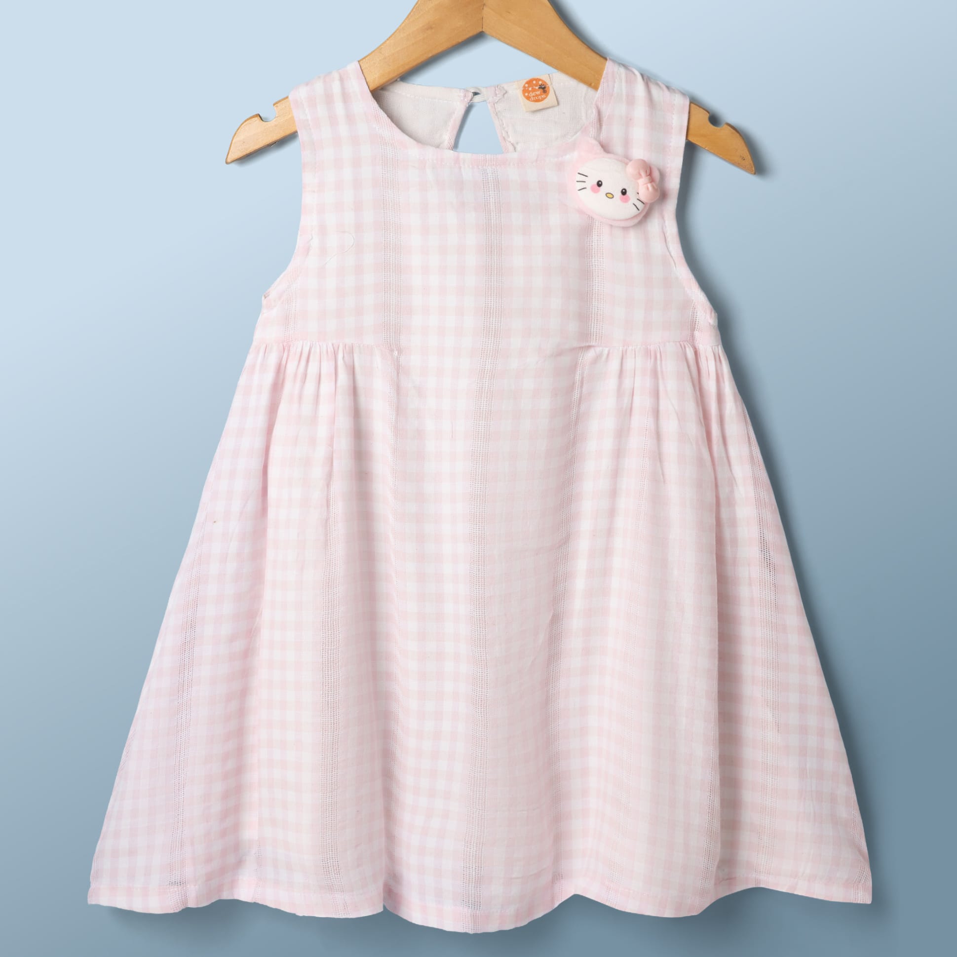 Dew Drops Cotton Woven One Piece Dresses/Frocks Sleeveless Gingham PEACH 3-4 Years-picture-49
