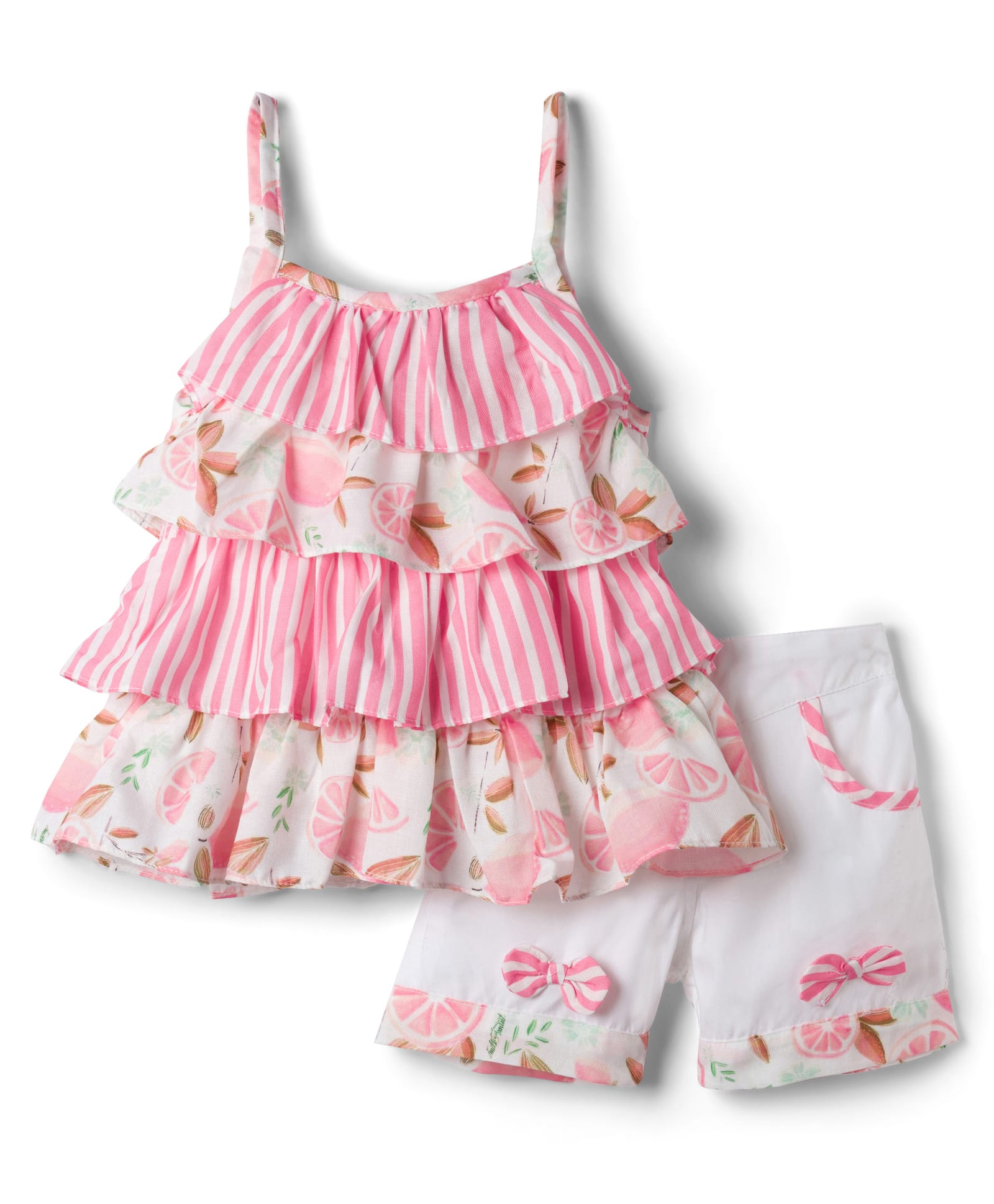 Dew Drops Cotton Woven Sleeveless Layered top & Shorts Set Floral Print - Pink-image-46