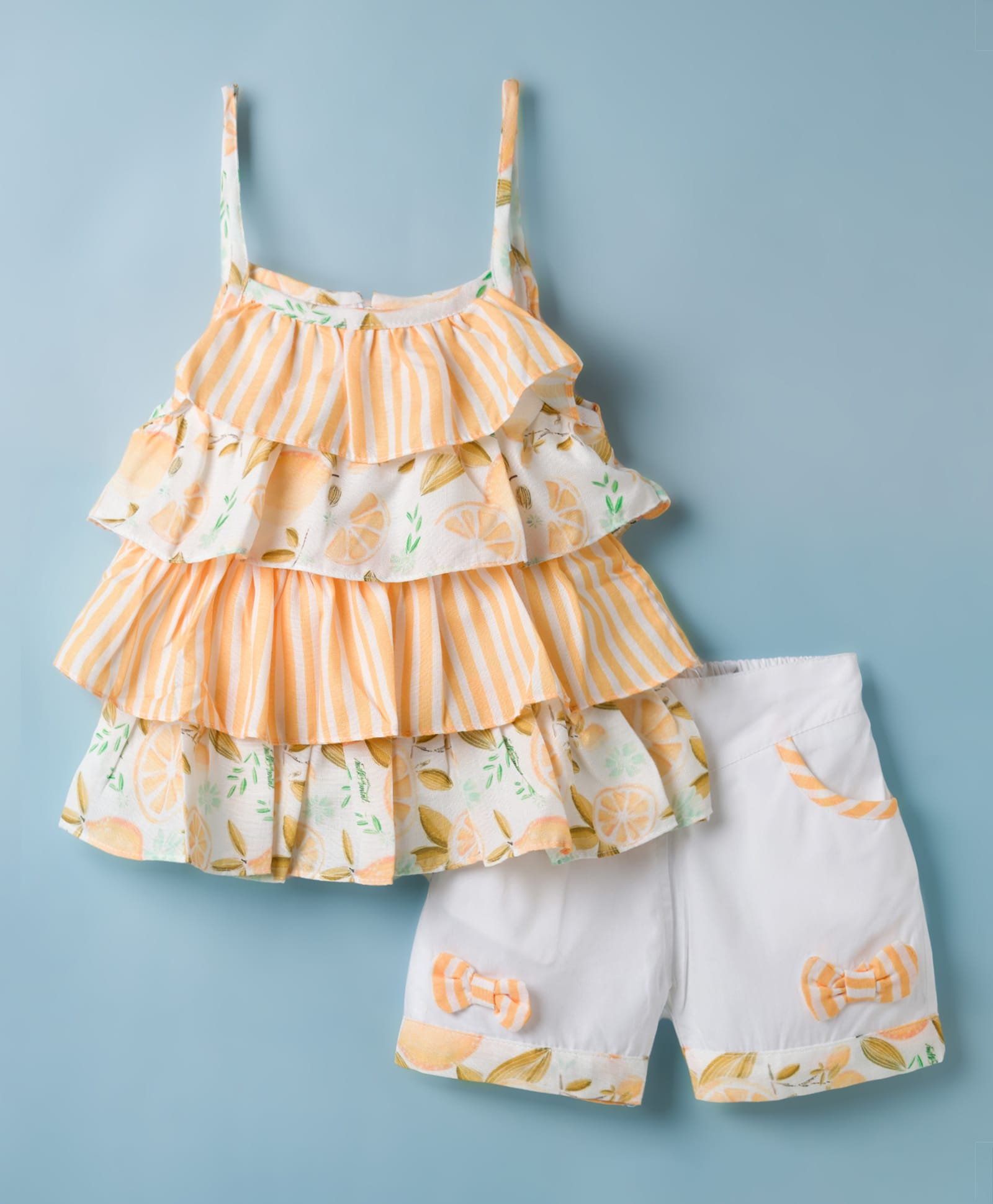 Dew Drops Cotton Woven Sleeveless Layered Top & Shorts Set Floral Print - Peach-image-26