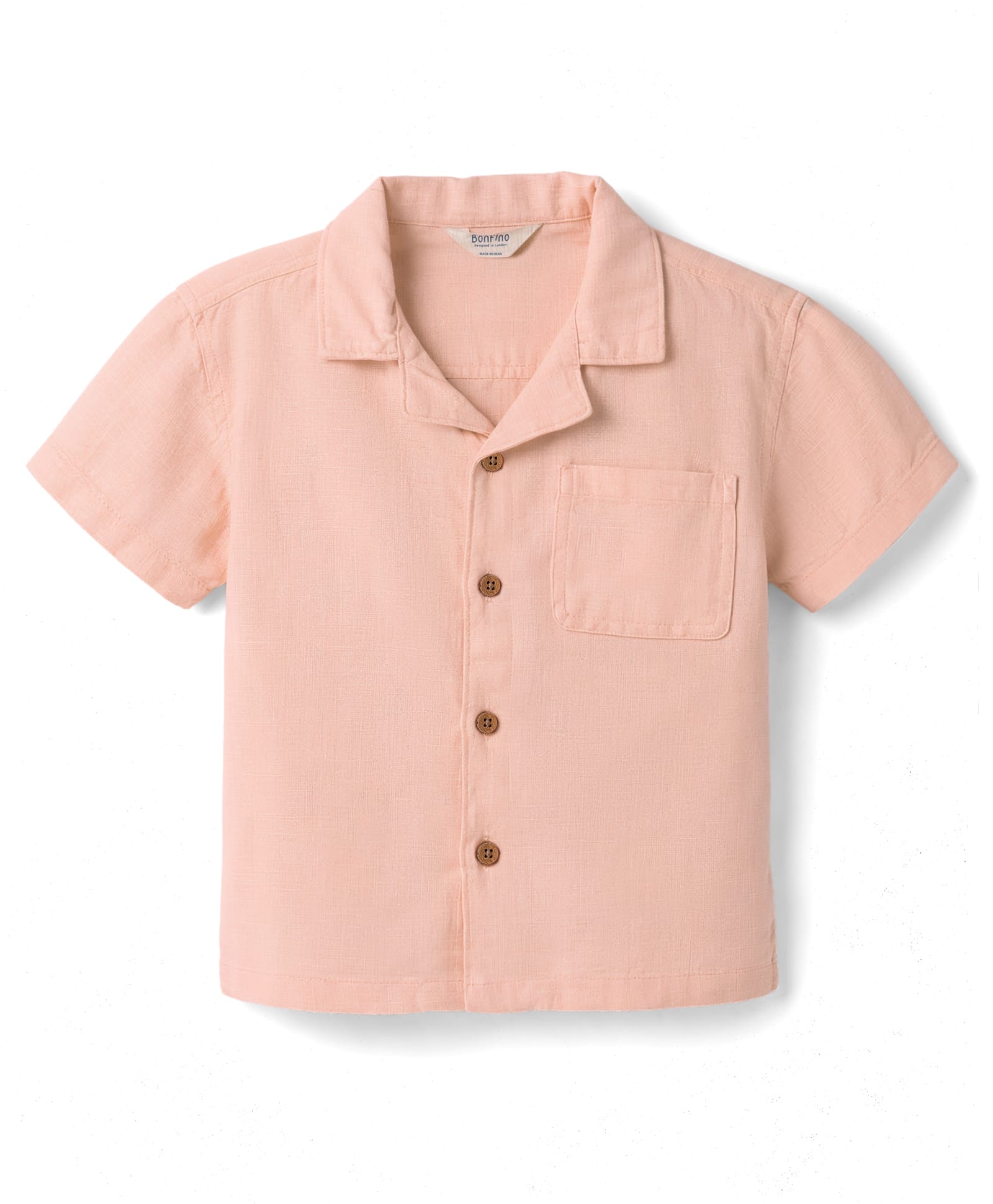 Bonfino Cotton Woven Shirt Resort Collar Half Sleeves Peach 12-18 Months-picture-32