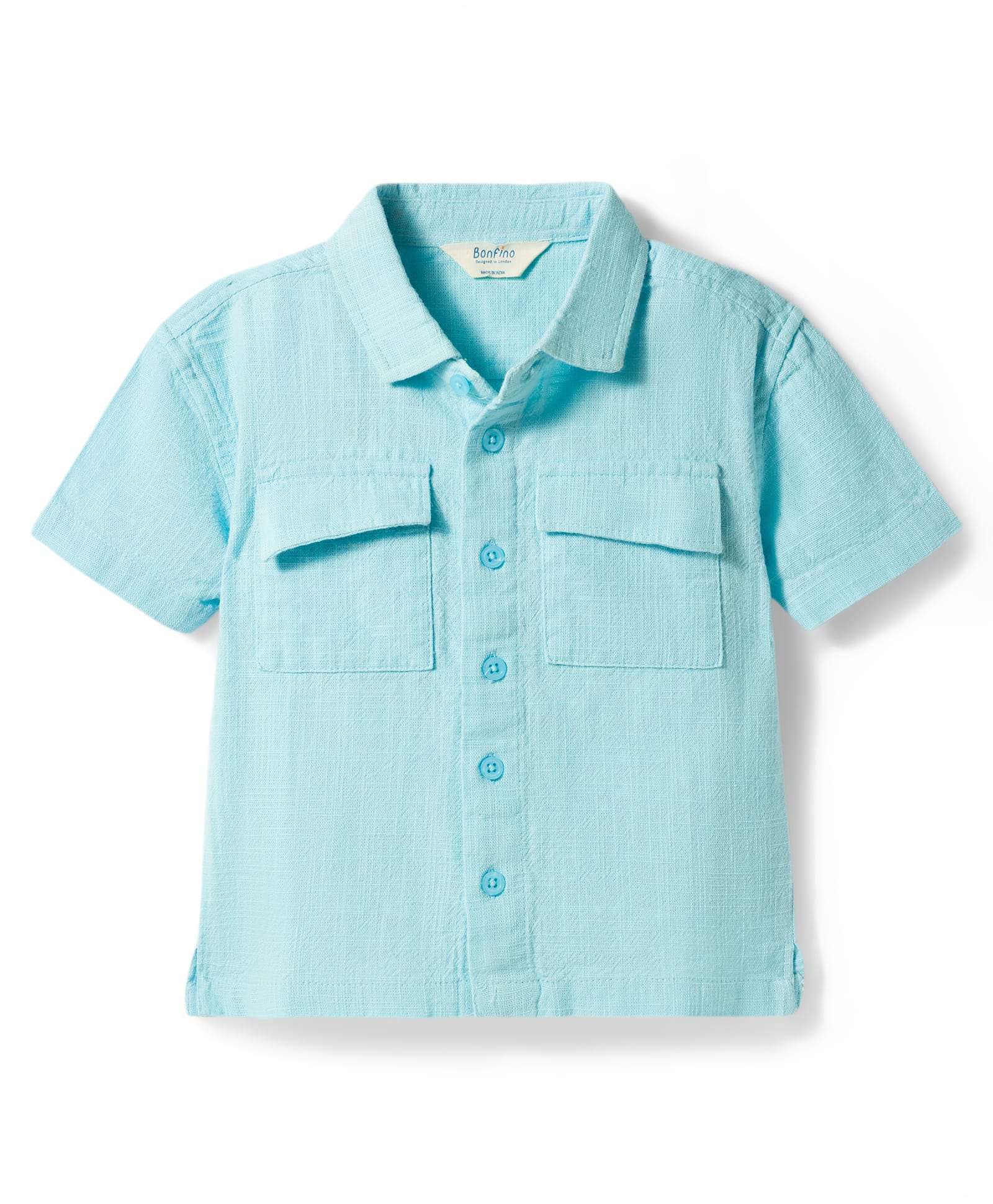 Bonfino 100% Cotton Woven Drop Shoulder Sleeves Shirt With Oversized Patch Pockets - Light Blue-picture-27