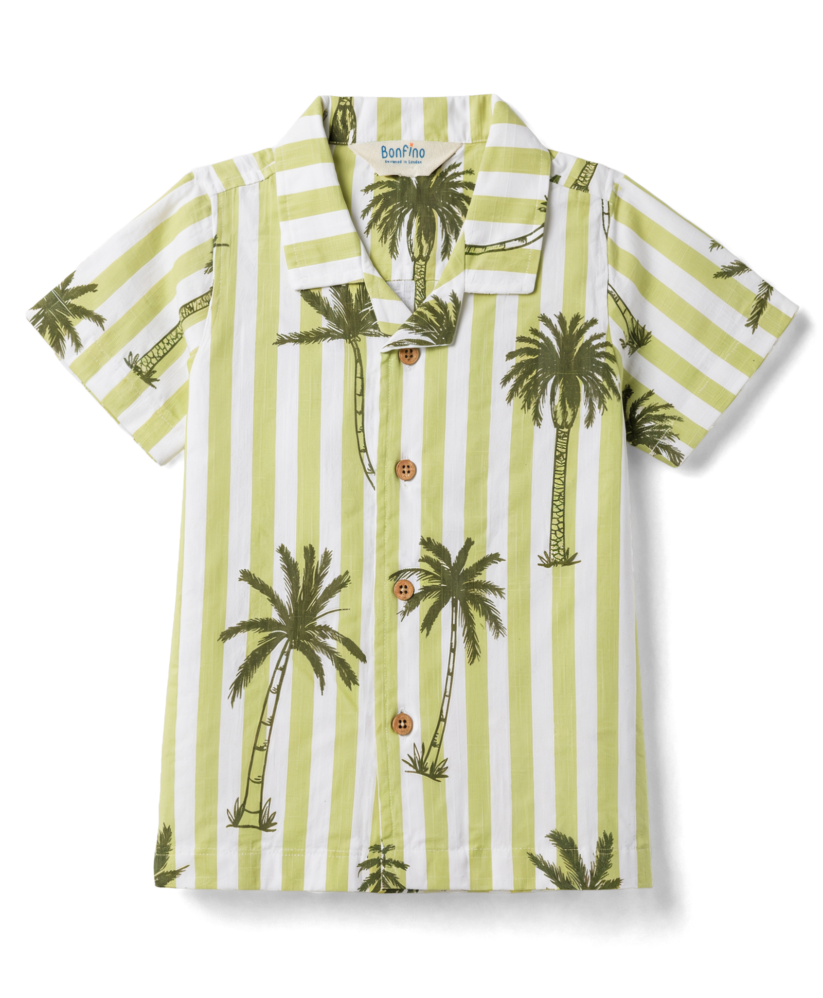 Bonfino 100% Cotton Slub Woven Half Sleeves Resort Collar Striped Shirt with Tree Print - Green-picture-15