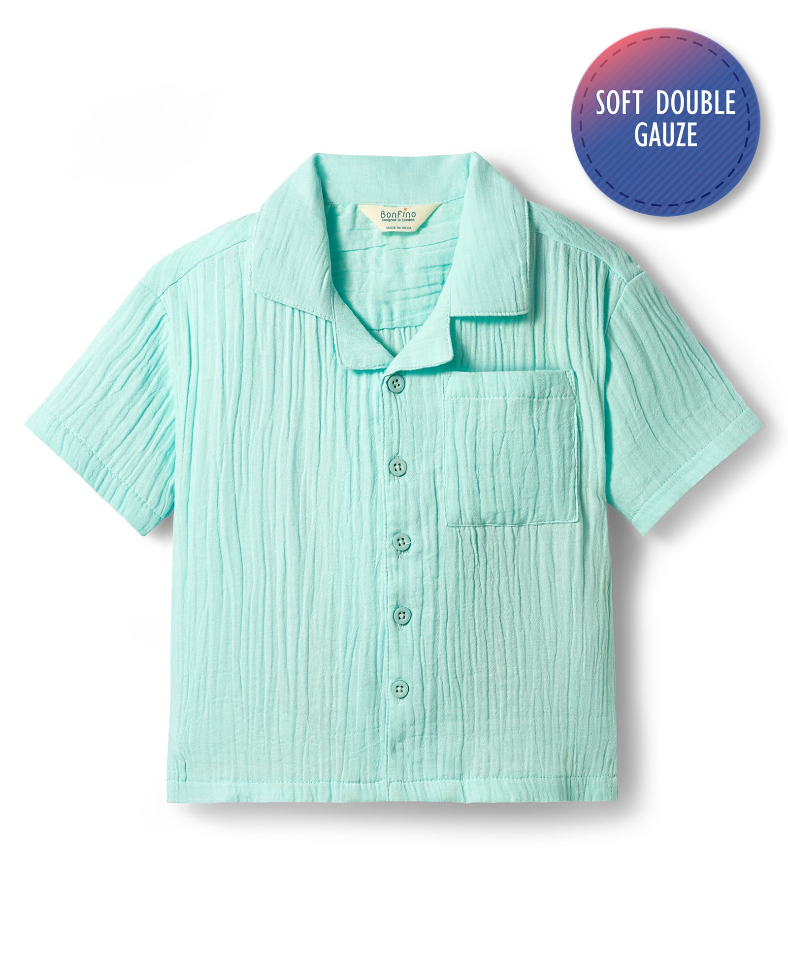Bonfino 100% Cotton Woven Half Sleeves Resort Collar Solid Shirt - Mint-picture-37