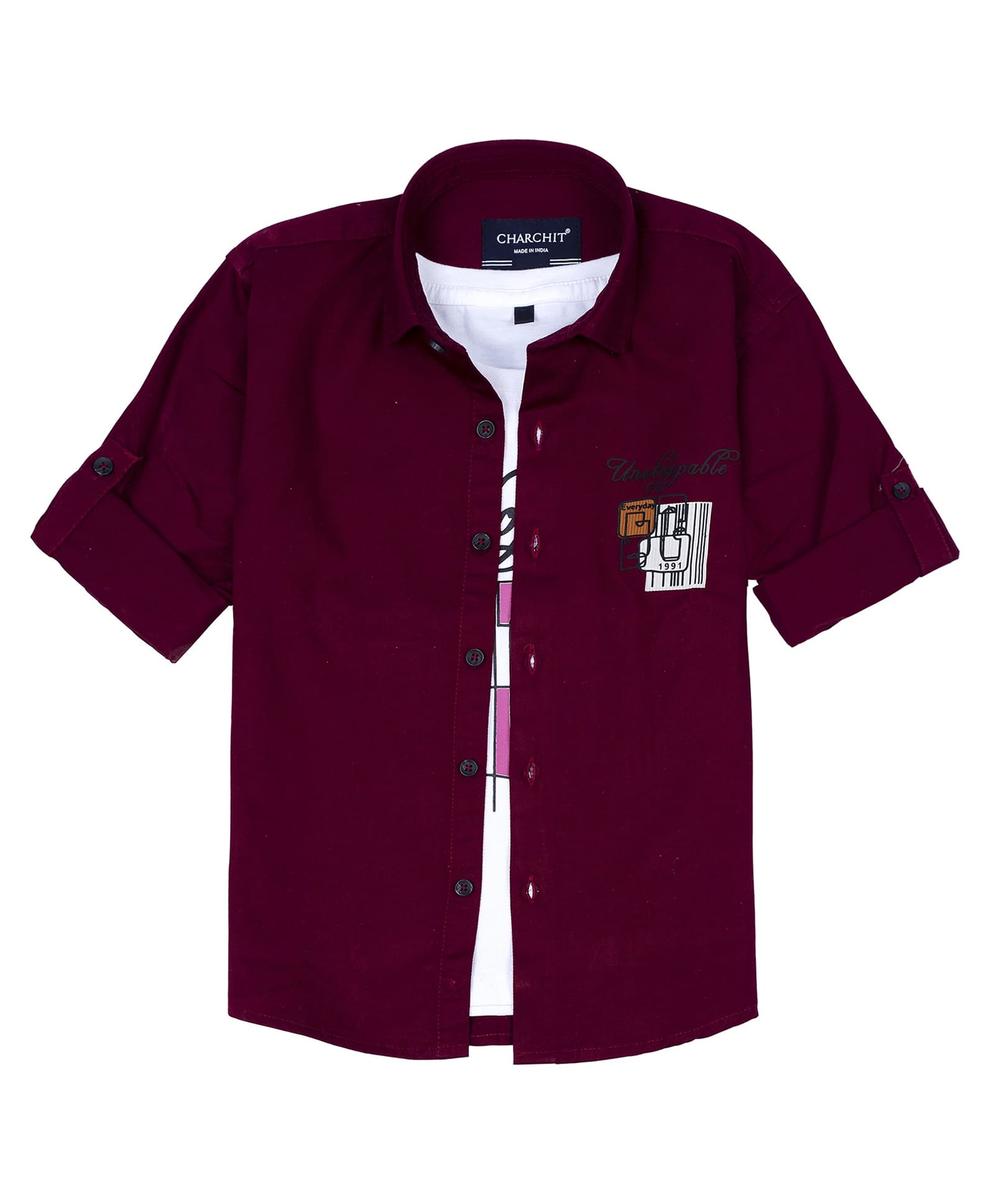 Charchit Cotton Woven Full Sleeves Typography Printed With Tee - Maroon-picture-22