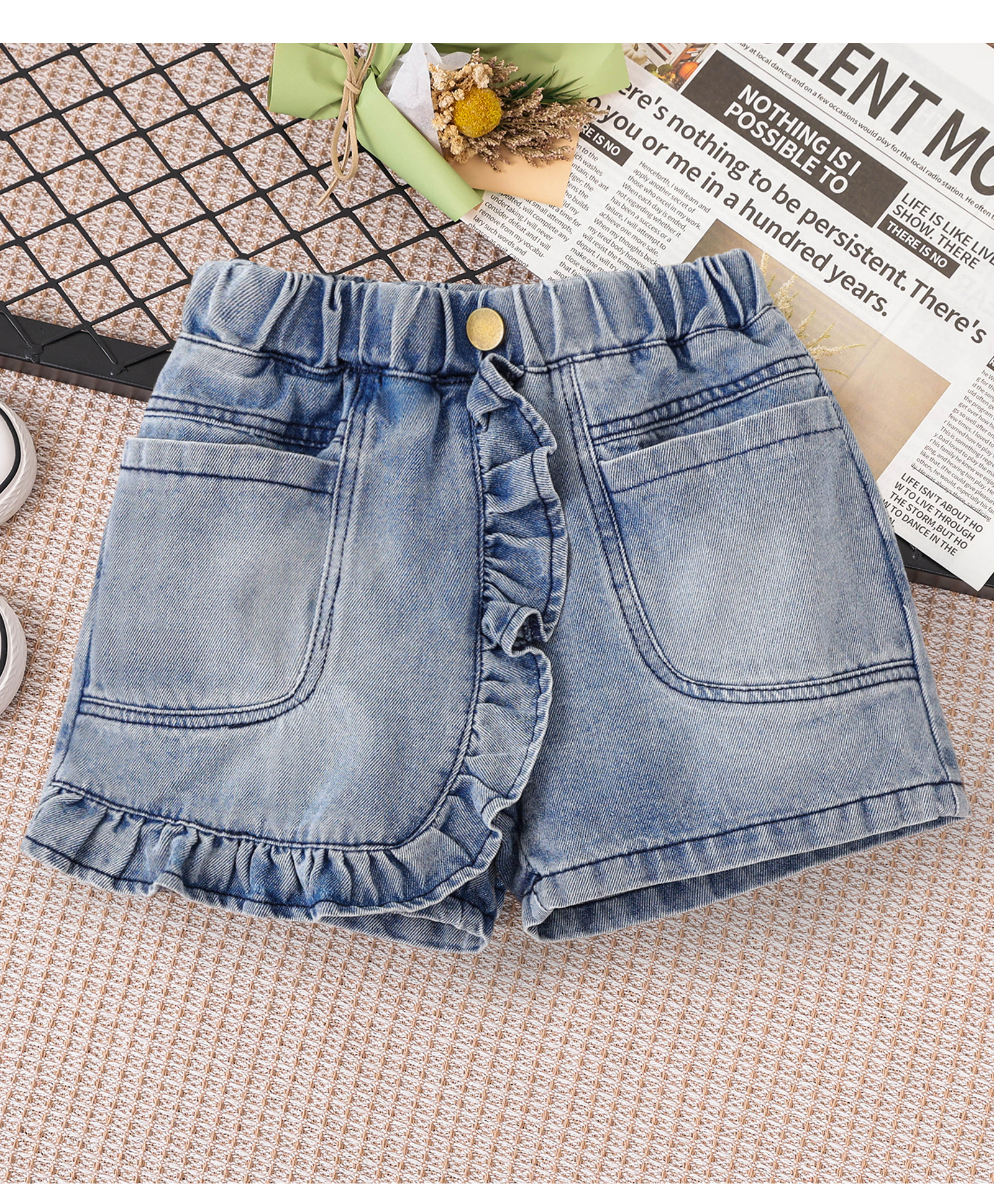Mark & Mia Cotton Solid Color Skort with Frill Detailing - Light Blue-picture-19