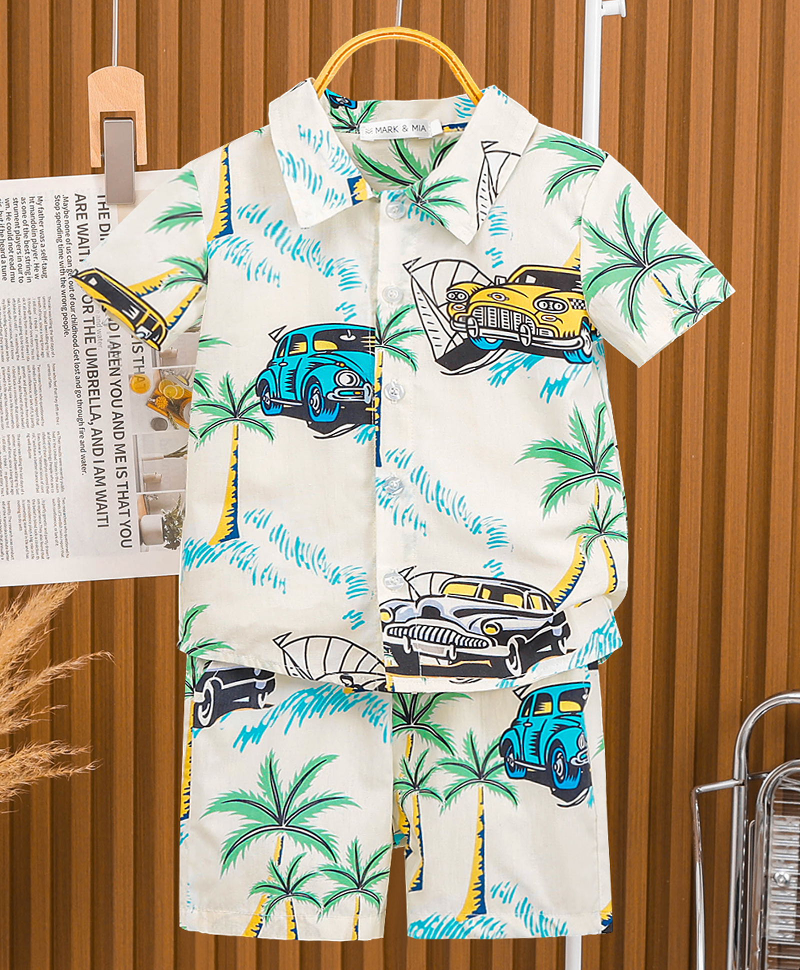 Mark & Mia Cotton Half Sleeves Shirt & Shorts Co-ord Set With Tropical Print - White-picture-26