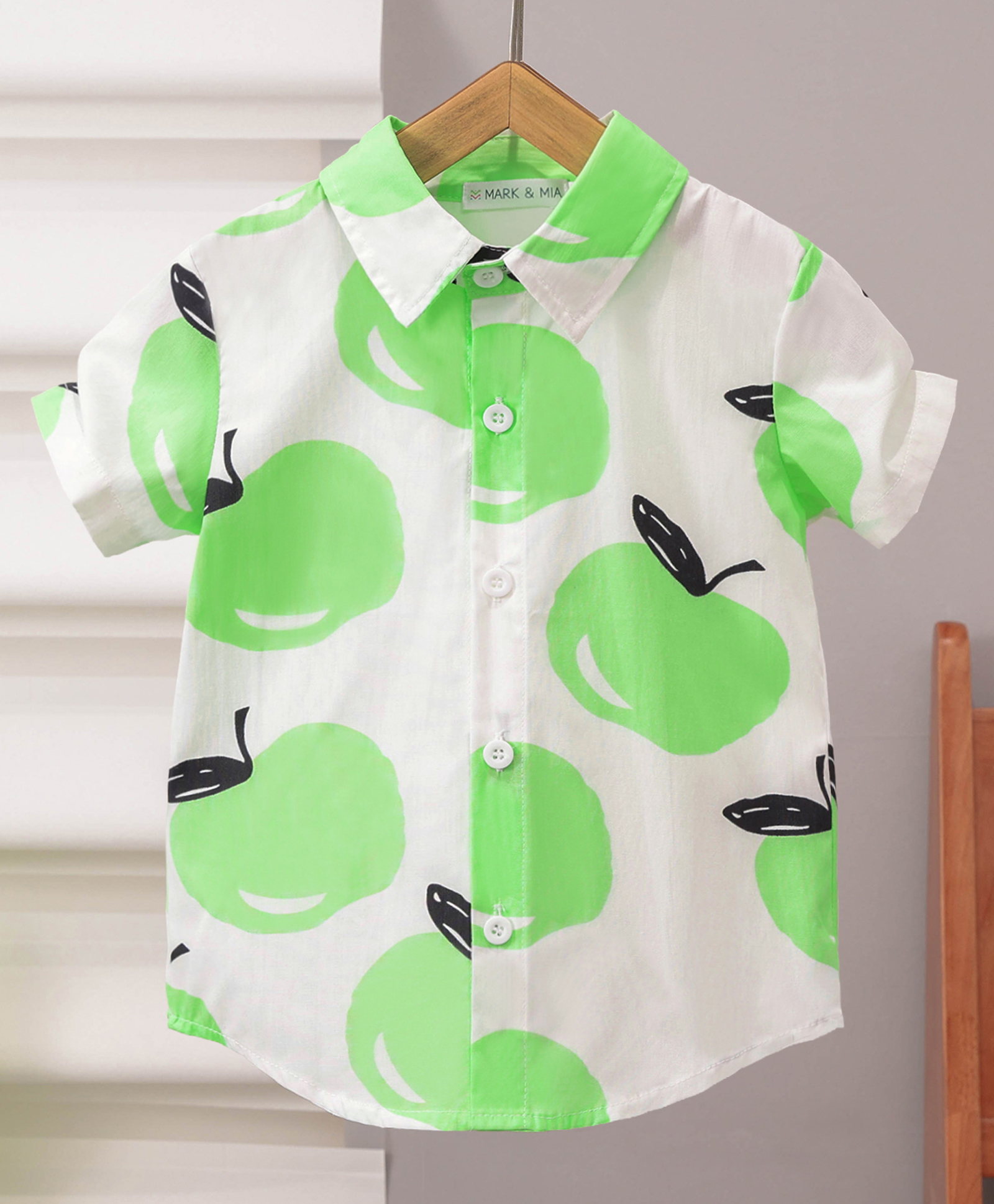 Mark & Mia Cotton Half Sleeves Shirt with Apple Print - Light Green-image-40