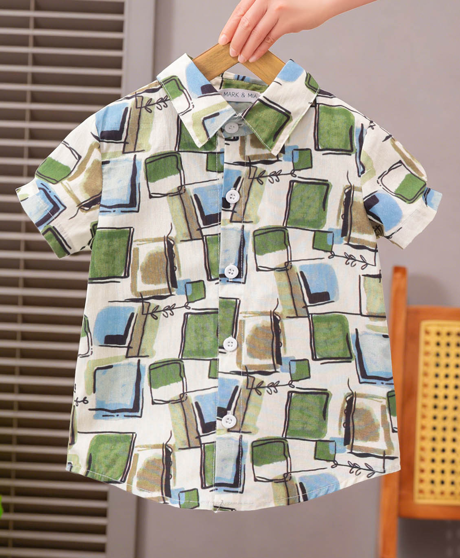 Mark & Mia Cotton Half Sleeves Printed Shirt - White Green & Blue-image-46