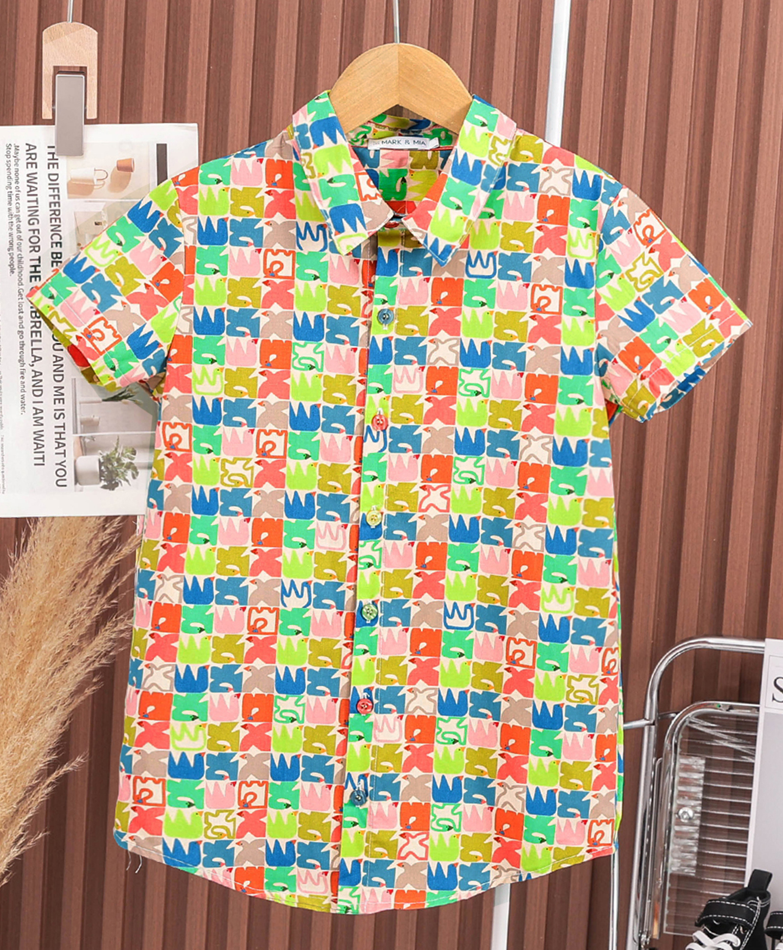 Mark & Mia 100% Cotton Half Sleeves Birds Printed Shirt - Multicolour-picture-17