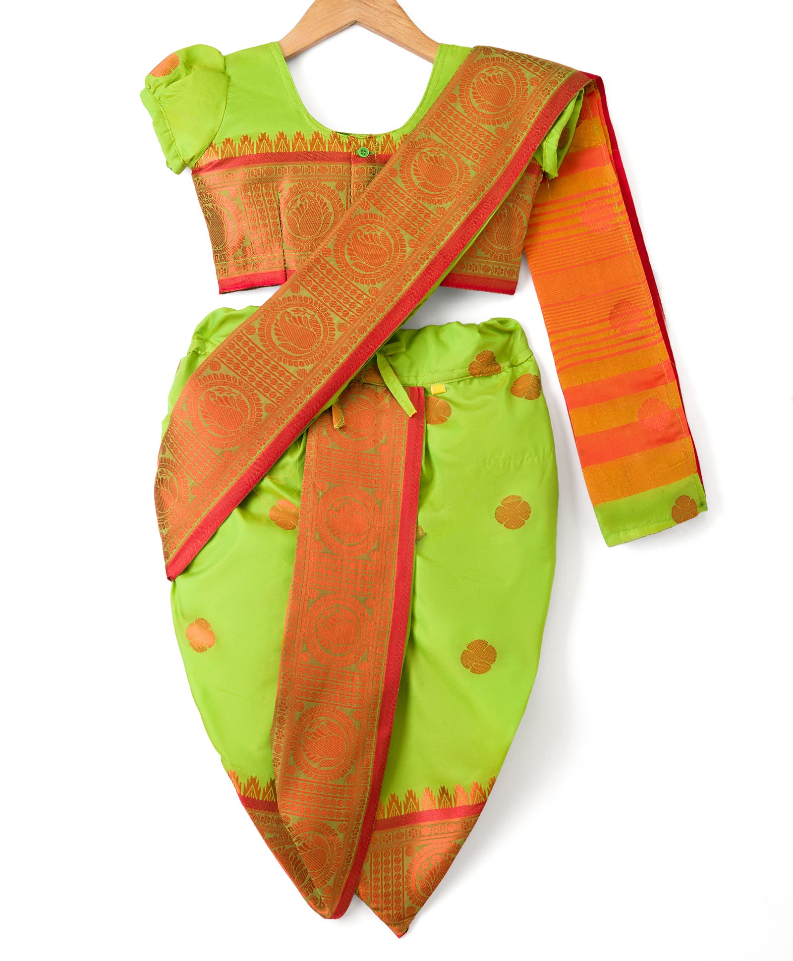 Bhartiya Paridhan Half Sleeves Silk Saree With Floral Foil Print - Green-image-5