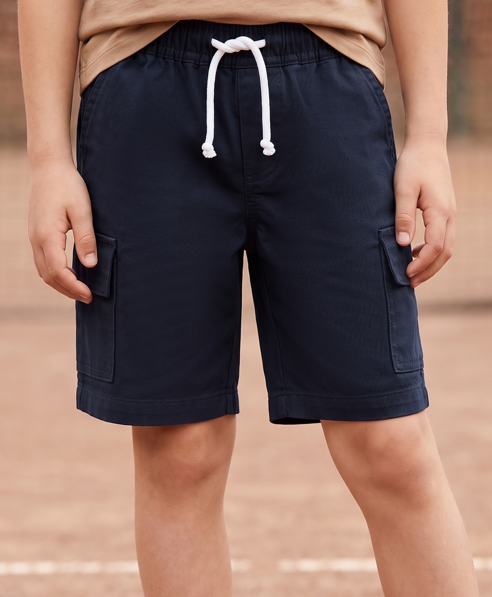 Pine Kids Cotton Elastane Woven Solid Colour Shorts With Cargo Pockets - Navy-picture-43