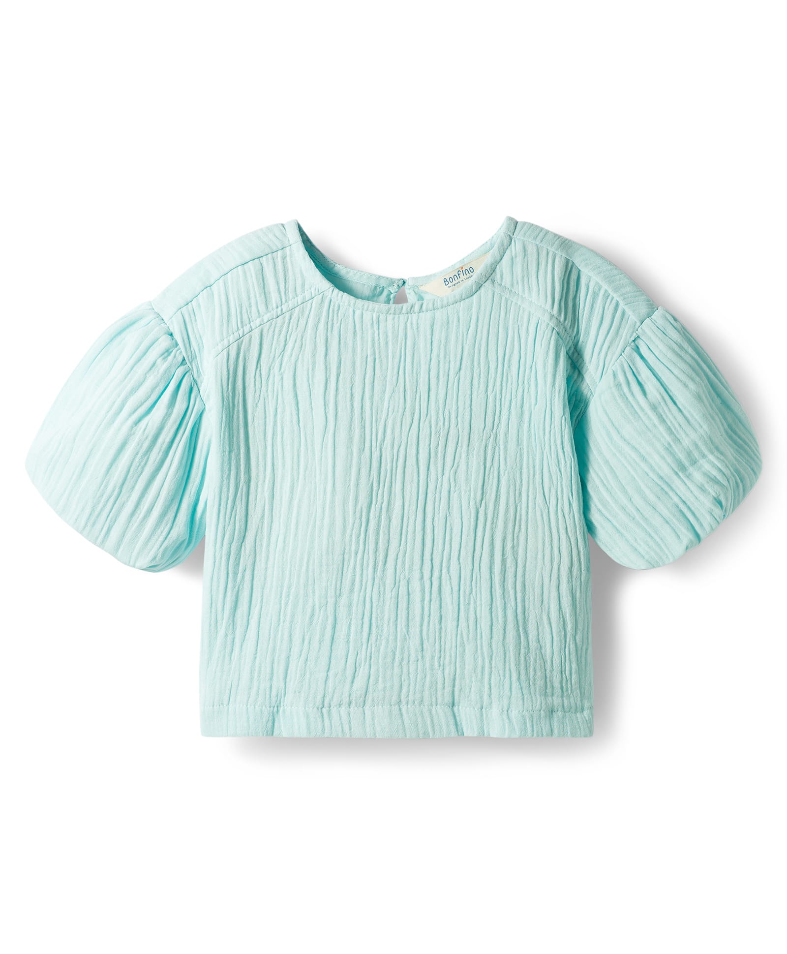 Bonfino 100% Cotton Woven Double Cloth Dropped Shoulder Half Balloon Sleeves Solid Colour Top - Mint-image-20