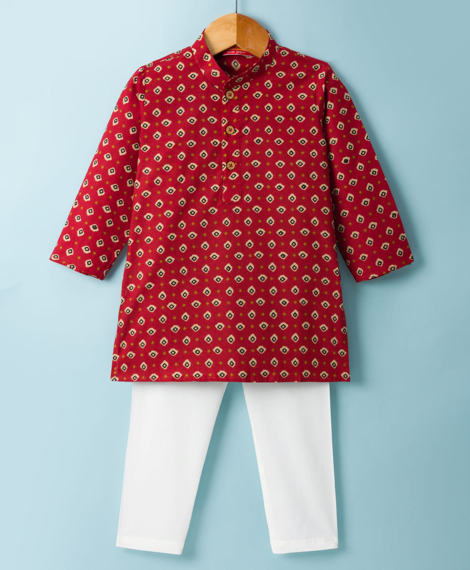 Exclusive from Jaipur Cotton Woven Full Sleeves Printed Kurta Pyjama Set - Maroon-picture-15