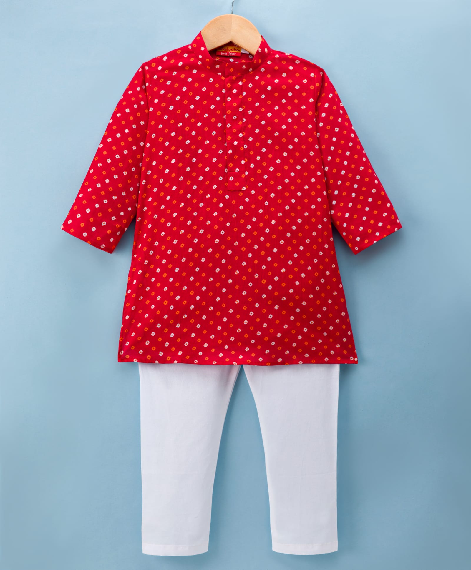 Exclusive from Jaipur Cotton Woven Full Sleeves Printed Kurta Pajama Set - Red & White-image-41