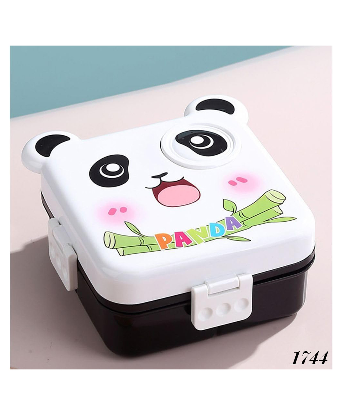 Flaze Lunch Box for School Kids - Panda Design 3 Compartment Stainless Steel Lunch Box- PACK OF - 1 - ( COLOR MAY VARY )-image-48