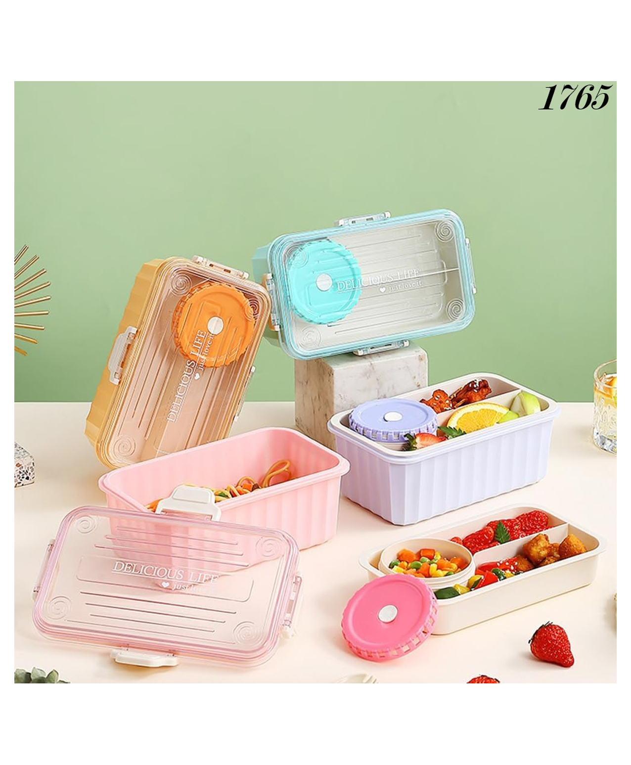 Flaze Bento Box Lunch Box 2000 ml BPA-Free Lunch Box for Children/Adults with Soup Bowl and Cutlery and 3 Compartments- PACK OF - 1 - ( COLOR MAY VARY )-image-2
