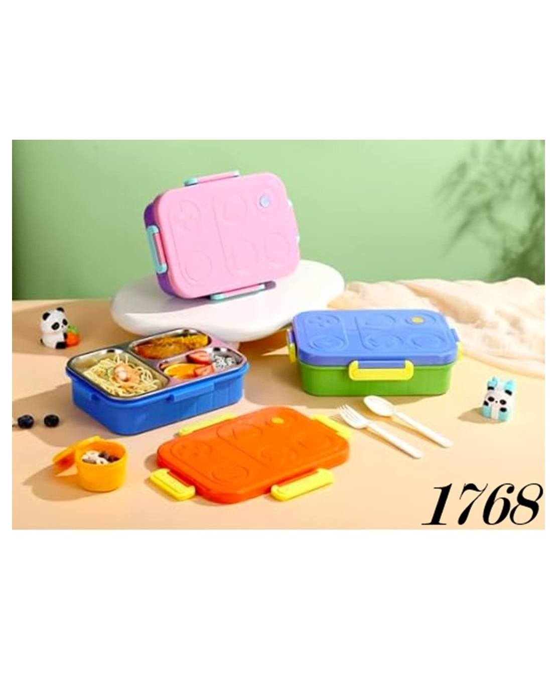 Flaze Kids Stainless Steel Bento Lunch Box Set with Game Controller Style- PACK OF - 1 - ( COLOR MAY VARY )-image-34