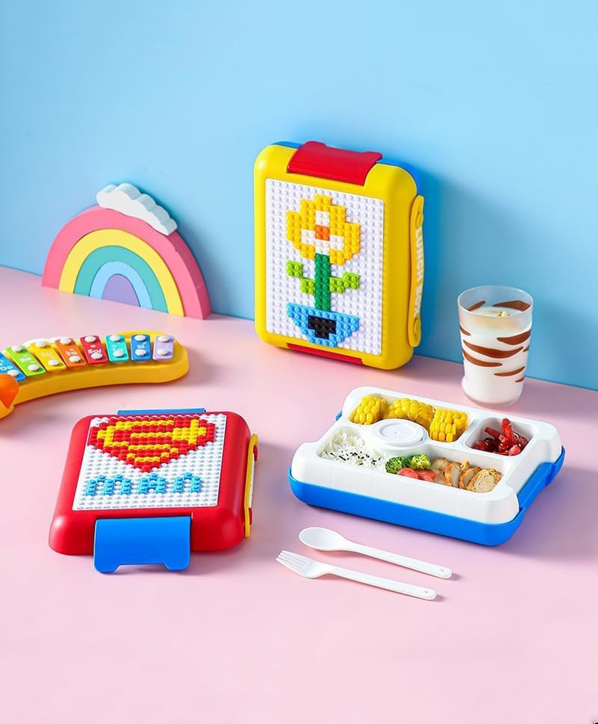 Flaze Building Block Lunch Box DIY Your Own Pattern Leak Proof Bento Box 1100ml Capacity 500Pcs Bricks Easy to Open School Lunch Box for Kids- PACK OF - 1 - ( COLOR MAY VARY )-image-37