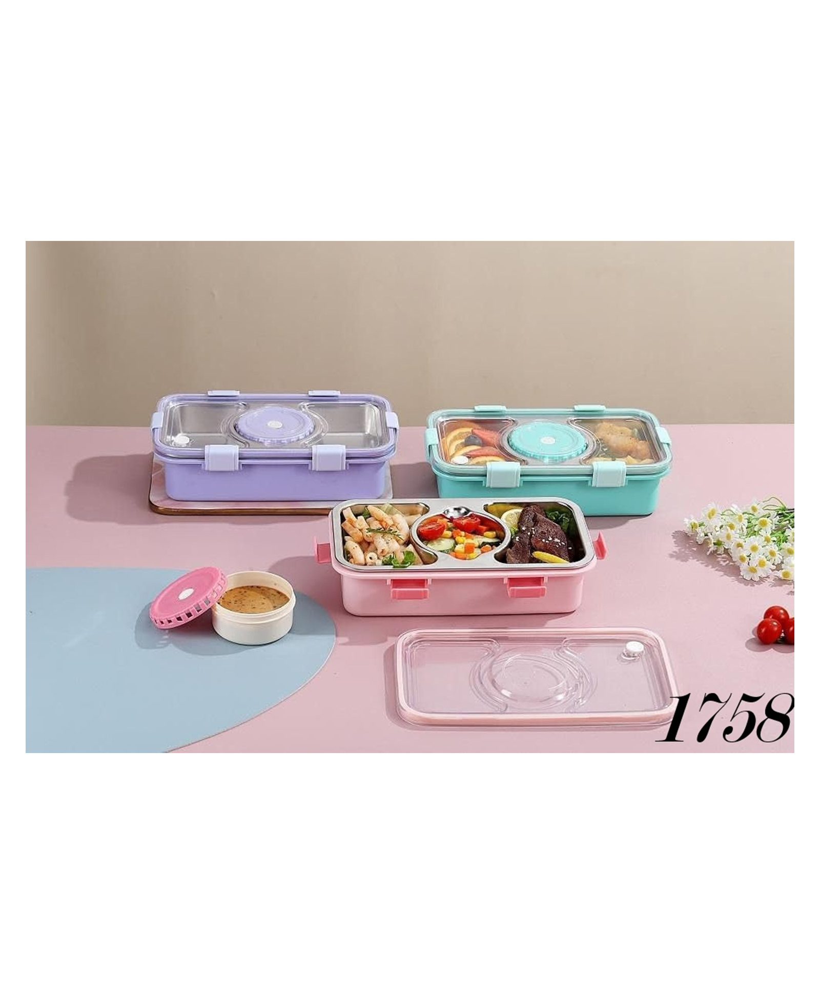 Flaze 3-Section Stainless Steel Lunch Box Compact Meal Organizer for Kids and Adults PACK OF - 1 - ( COLOR MAY VARY )-image-4