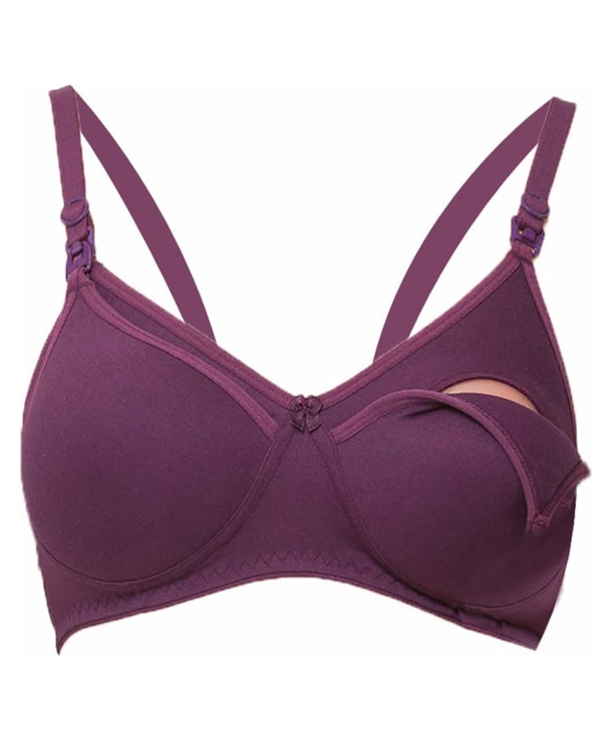 Tummy Cotton Blend Woven Solid Maternity Nursing Bra With Overlap Nursing Access - Purple-image-19