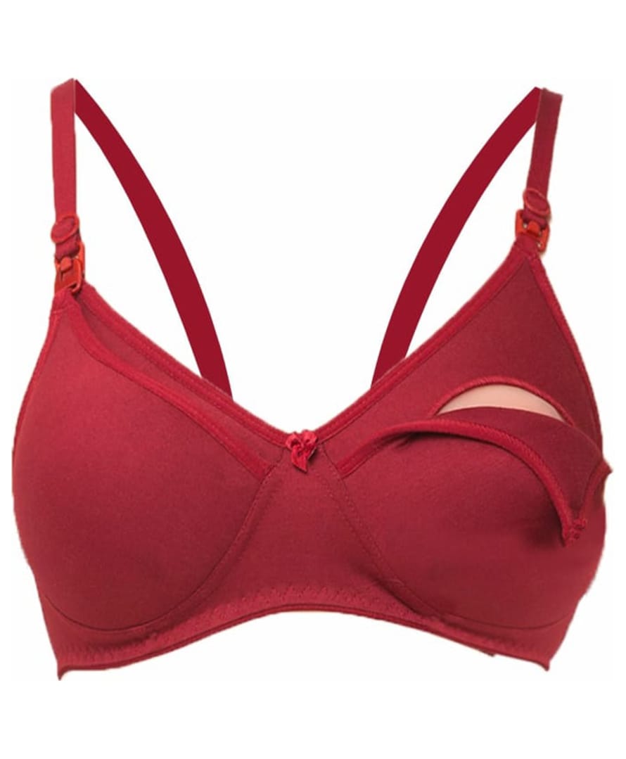 Tummy Cotton Blend Woven Solid Maternity Nursing Bra With Overlap Nursing Access - Red-image-44