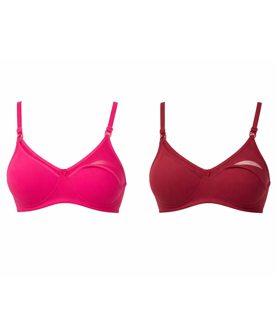 Tummy Cotton Blend Pack Of 2 Woven Solid Maternity Nursing Bra With Overlap Nursing Access - Pink & Maroon-picture-44