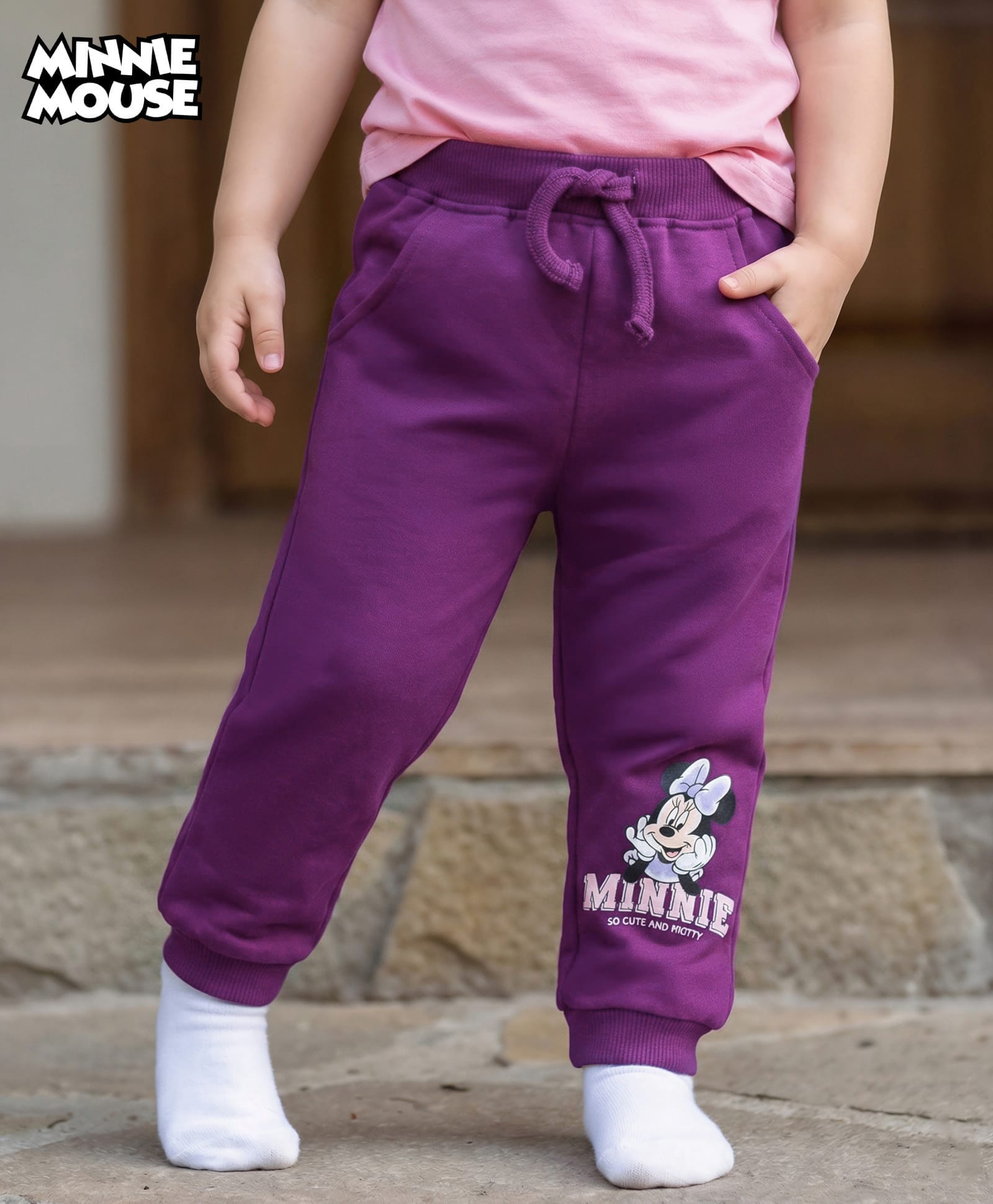 Babyhug Disney Terry Knit Full Length Track Pant With Minnie Mouse Graphics - Purple-picture-12