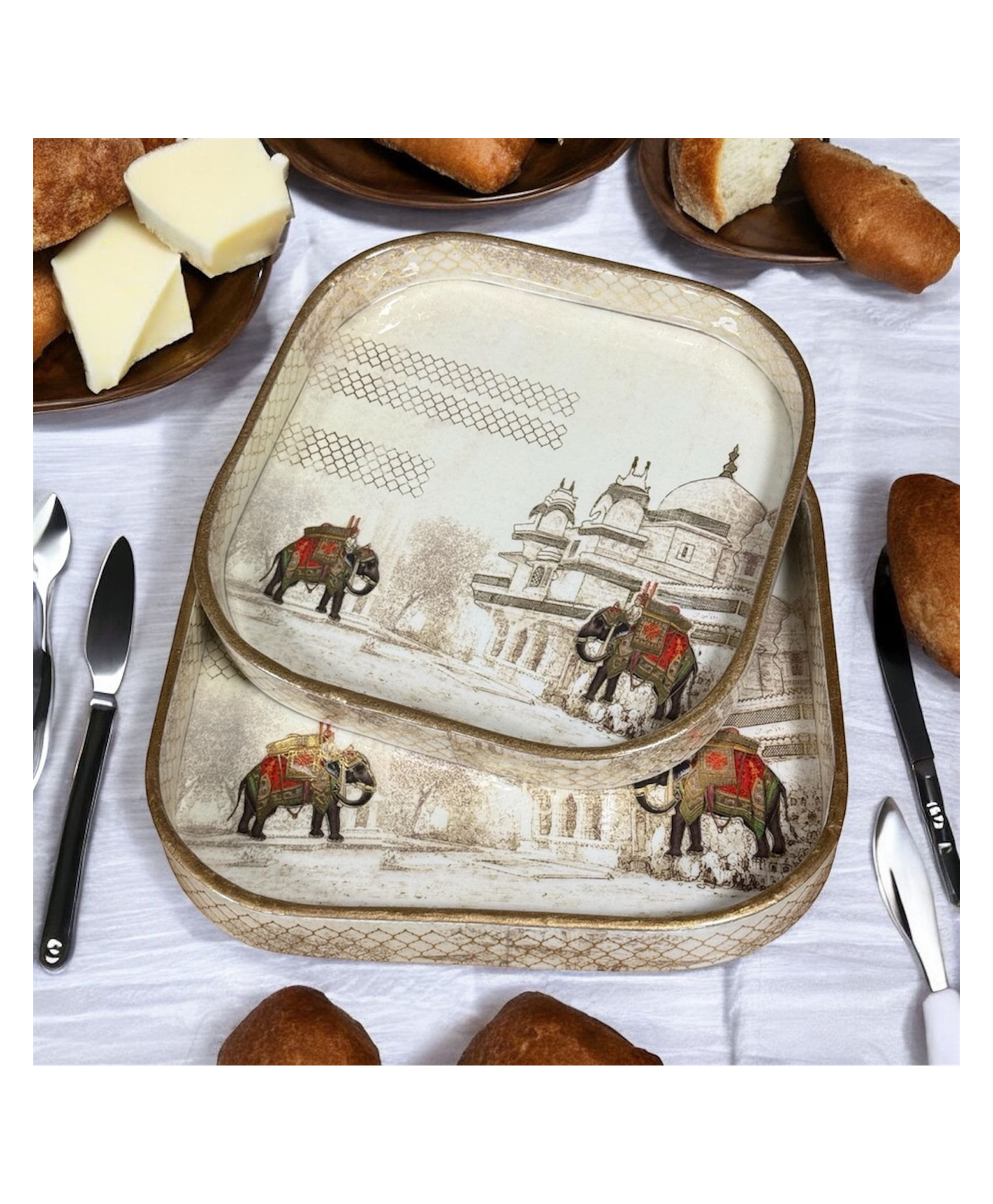 DULI Set of 2 Multipurpose Square Trays in MDF Wood with Enamel Coating for Home and Dining Table (8x8 and 9x9 inch)-image-39