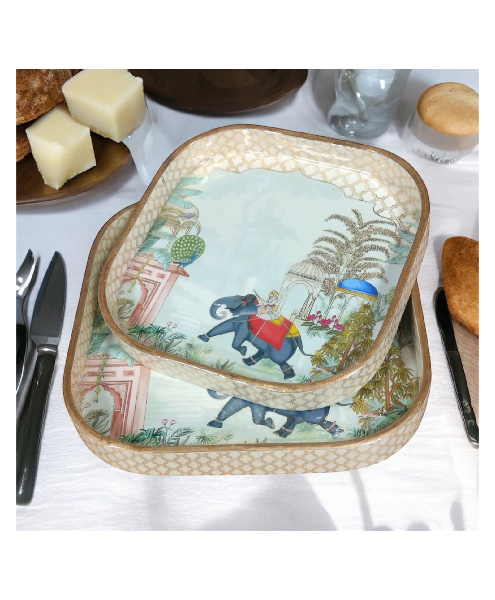 DULI Set of 2 Multipurpose Square Trays in MDF Wood with Enamel Coating for Home and Dining Table (8x8 and 9x9 inch)-image-41