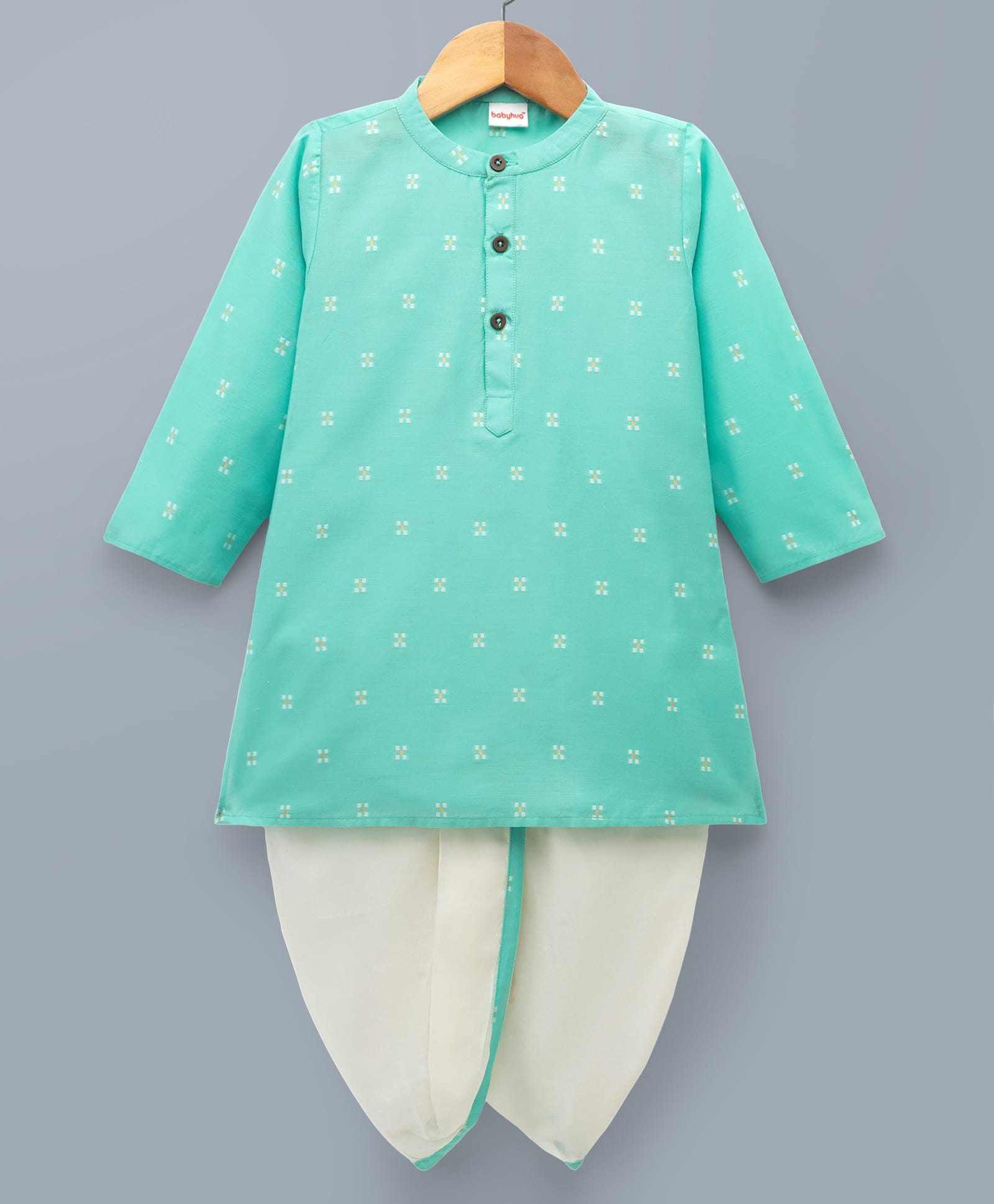 Babyhug 100% Cotton Woven Full Sleeves Floral Embroidered Kurta & Dhoti Set - Turquoise-picture-31