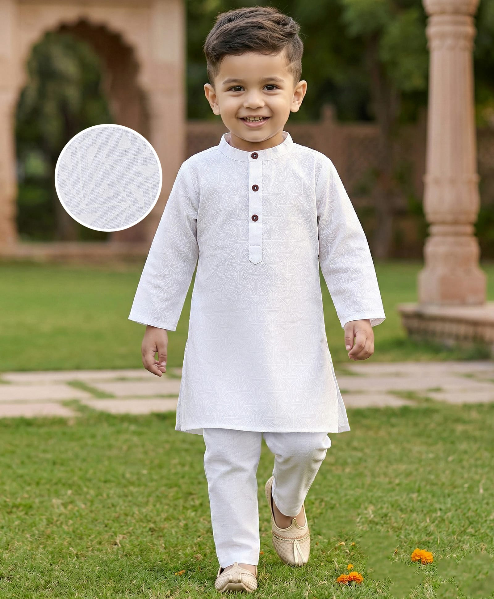 Babyhug Cambric Woven Full Sleeves Imbossed Printed Kurta Pajama Set - White-image-22